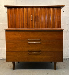 Mid-Century Modern Walnut Highboy Dresser By Young MFG.