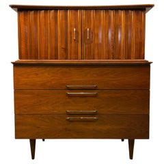 Mid-Century Modern Walnut Highboy Dresser By Young MFG.