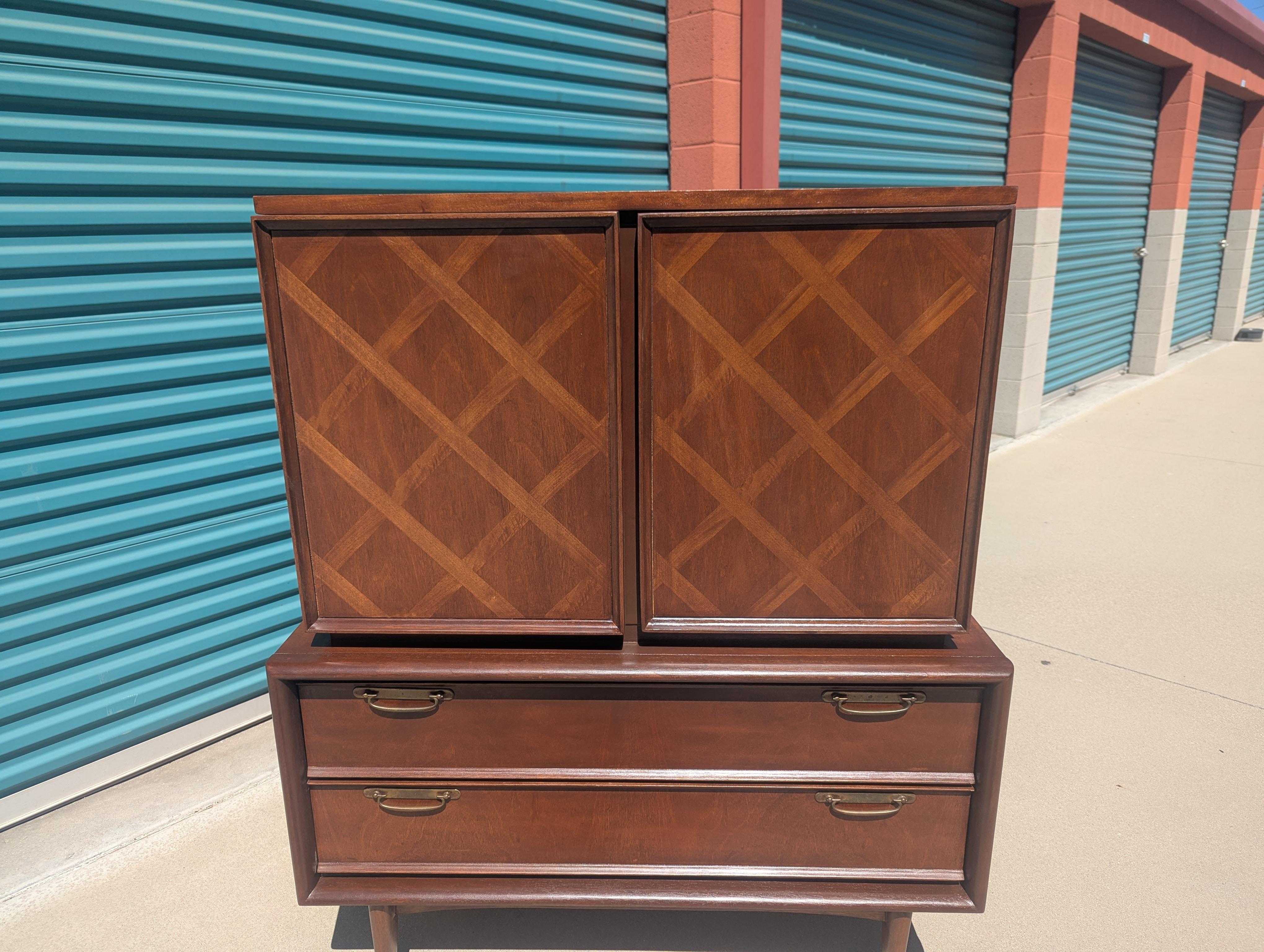 Mid Century Modern Walnut Highboy Dresser/Chest by United Furniture, c1960s For Sale 4