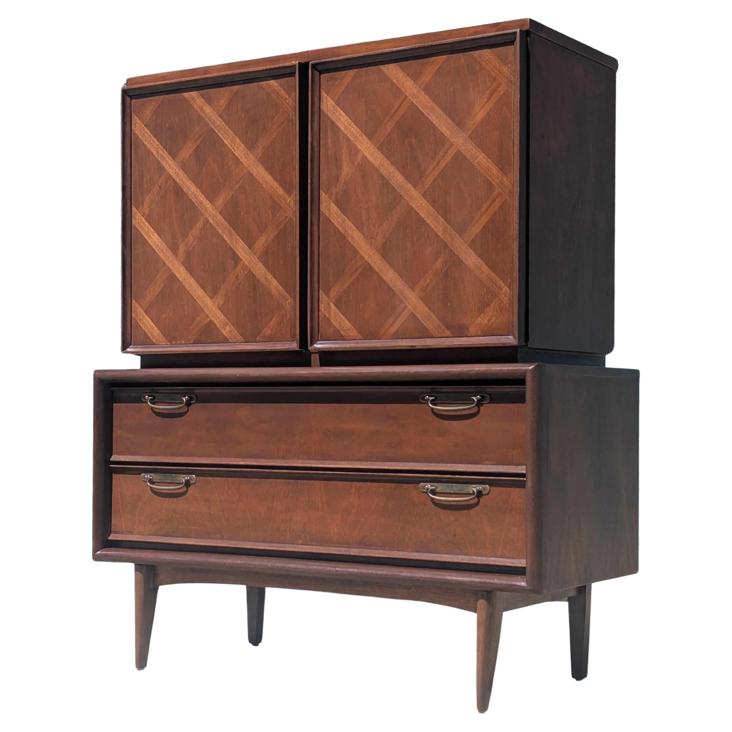 Mid Century Modern Walnut Highboy Dresser/Chest by United Furniture, c1960s