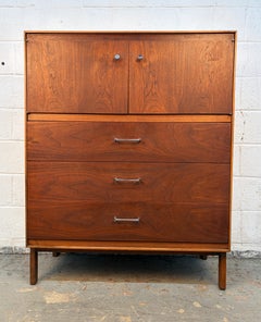 Mid-Century Modern Walnut Highboy Dresser with Cabinet Doors