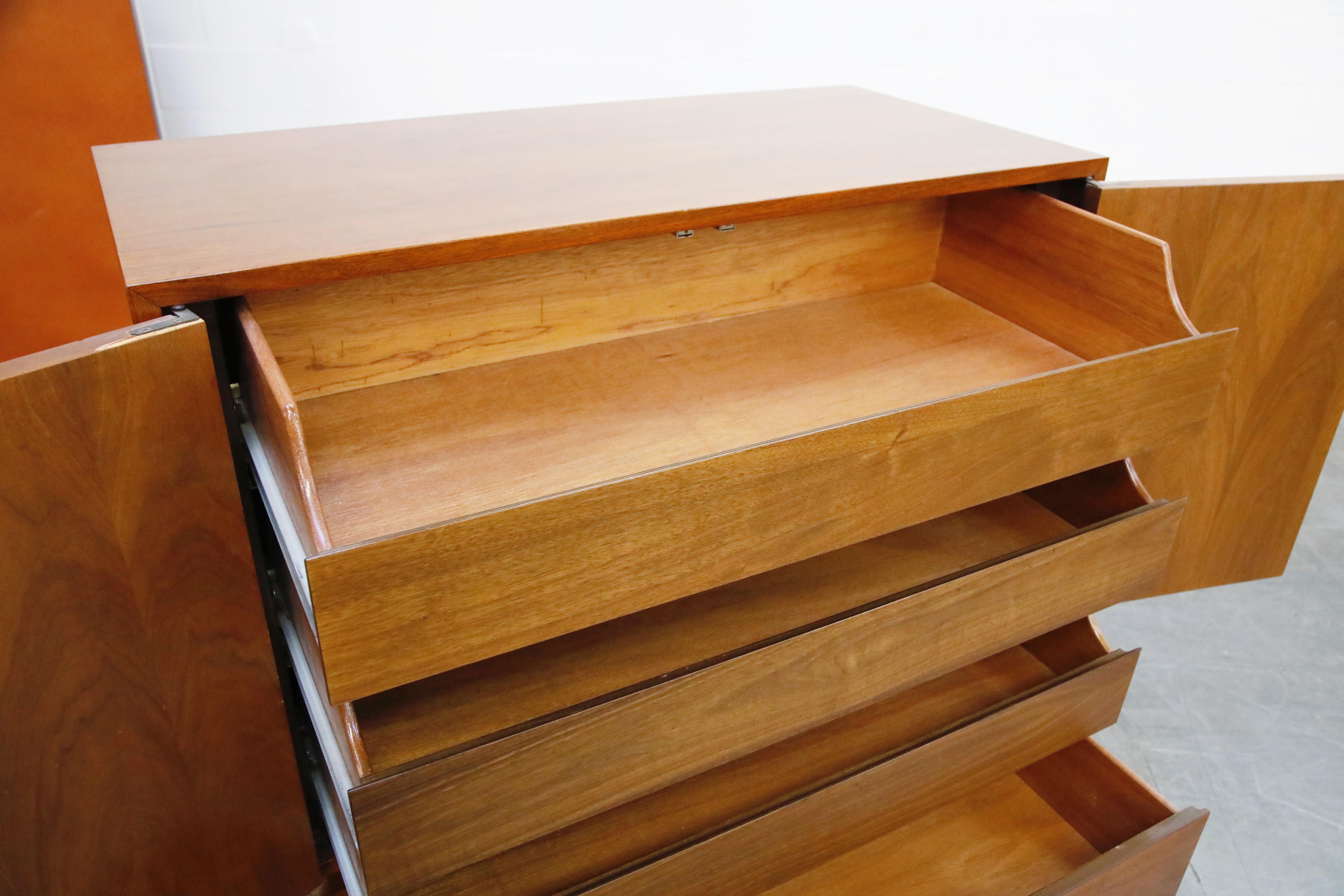 Mid-Century Modern Walnut Highboy Dresser with Louvered Styled Doors, circa 1960 10