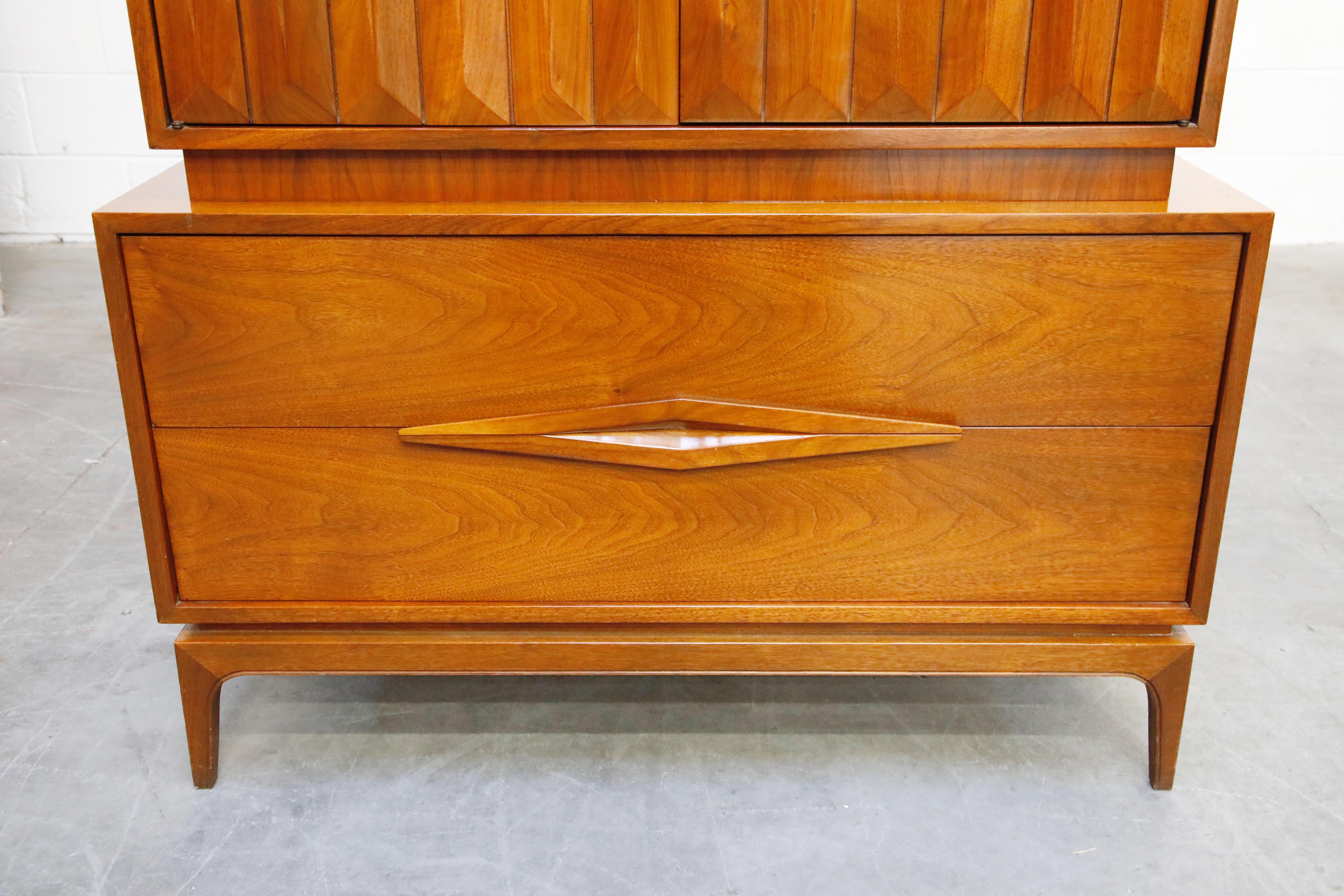 Mid-Century Modern Walnut Highboy Dresser with Louvered Styled Doors, circa 1960 3