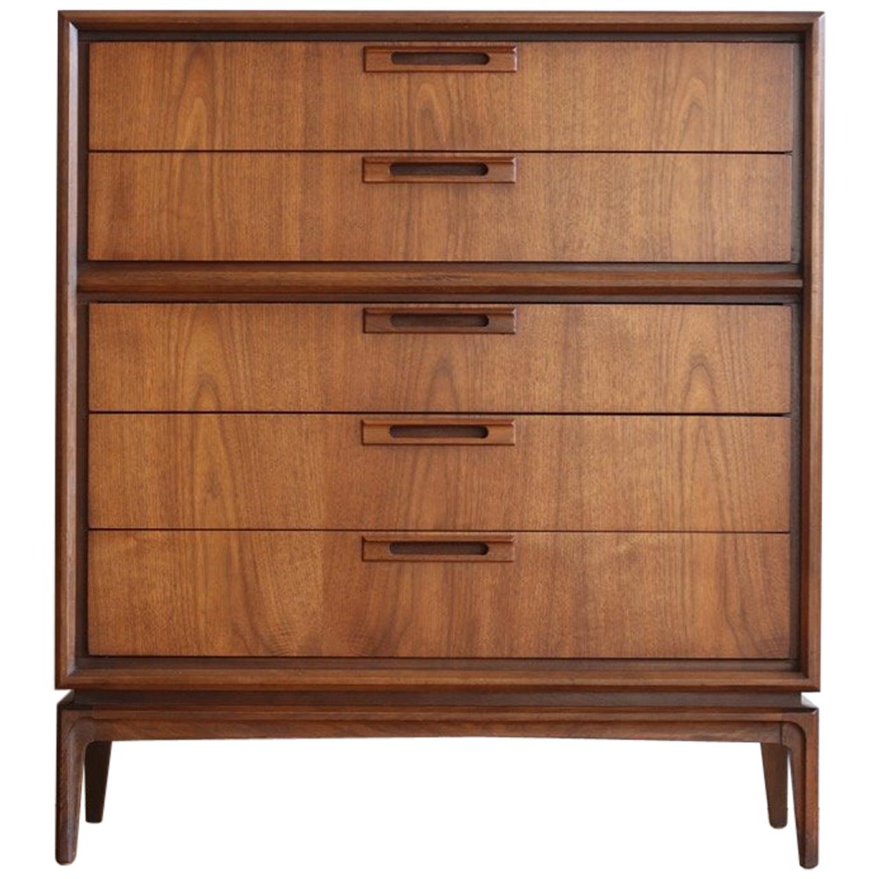Mid-Century Modern Walnut Highboy Garrison Dresser