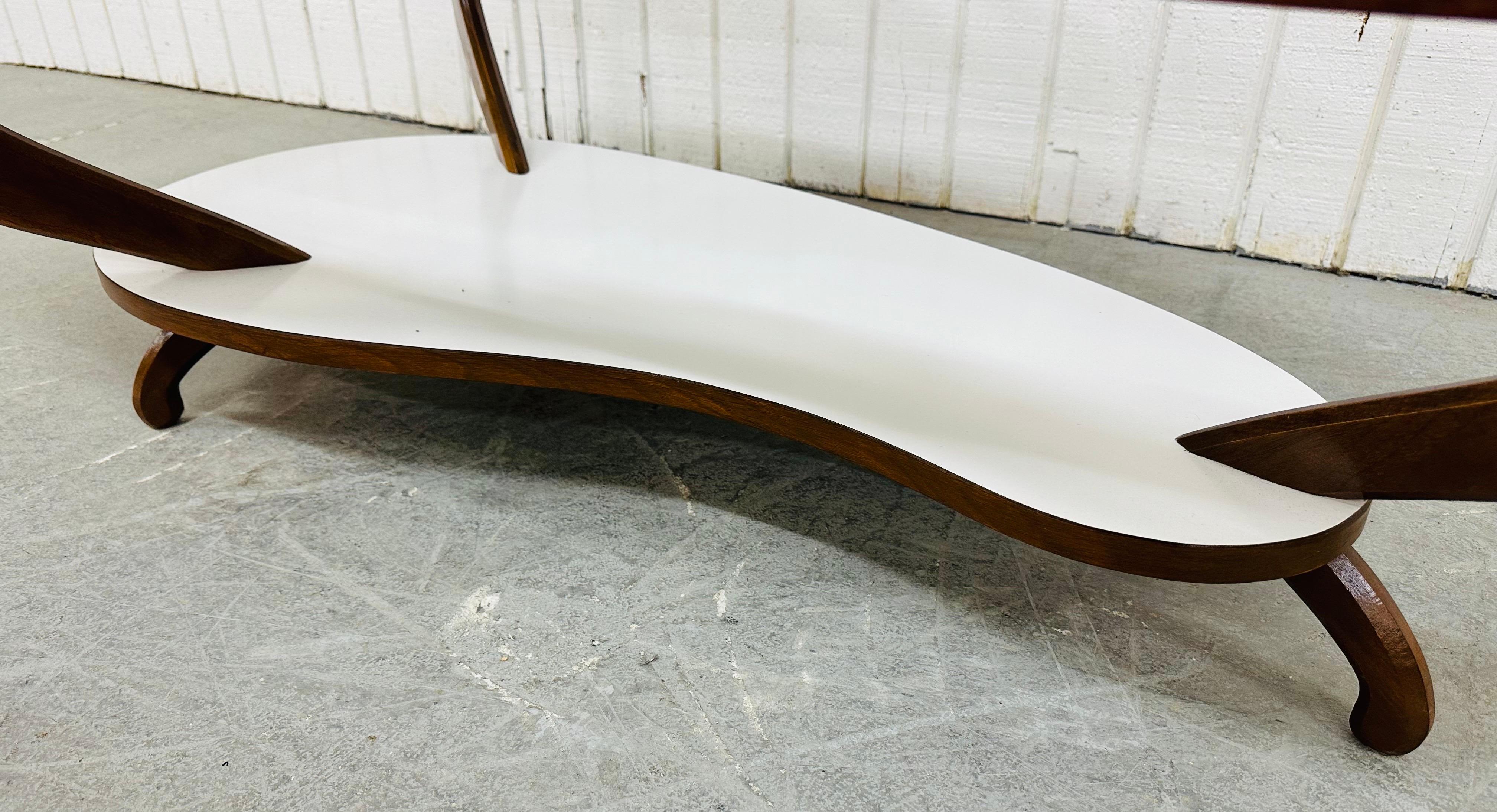 Brass Mid-Century Modern Walnut Kidney Shaped Coffee Table