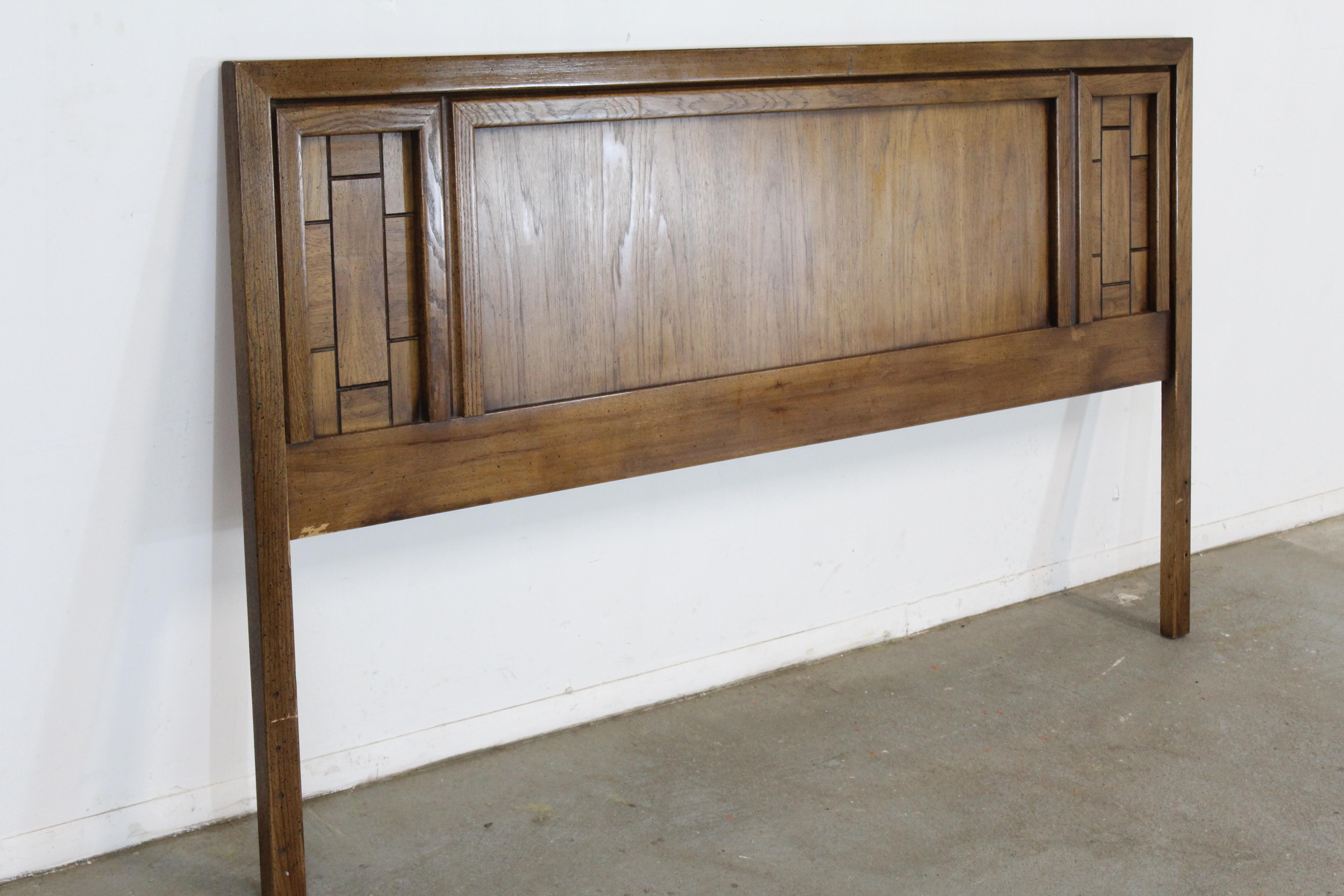 Mid-Century Danish Modern walnut full size headboard

Offered is a vintage Mid-Century Modern Walnut Sculpted King Size Bed/Headboard. Looks to be walnut color. It is in very good, structurally sound condition with minor age wear, edge wear, and