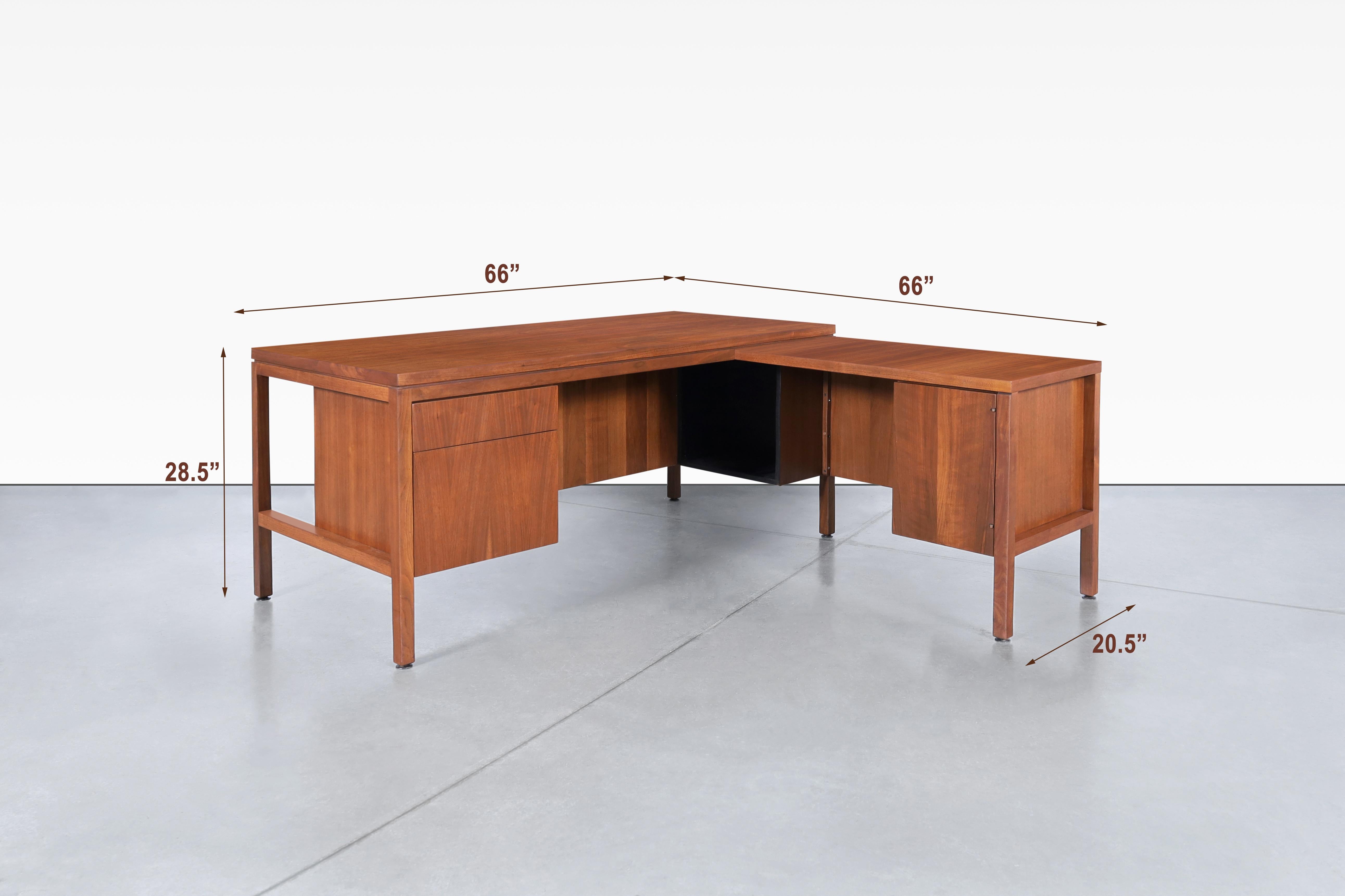 Mid-Century Modern Walnut L-Shaped Desk 9