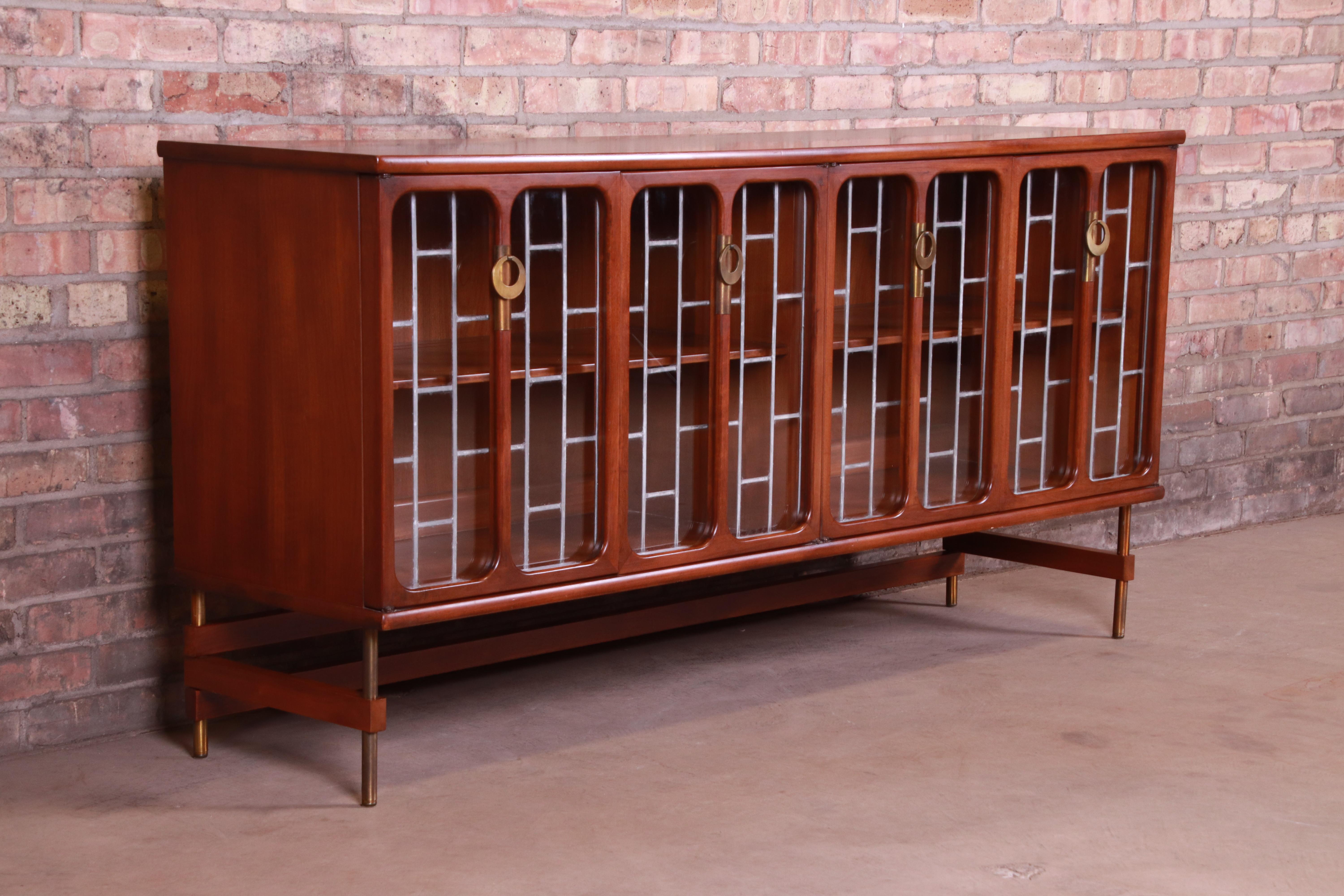 Mid-20th Century Mid-Century Modern Walnut Leaded Glass Bookcase by White Furniture, circa 1960s