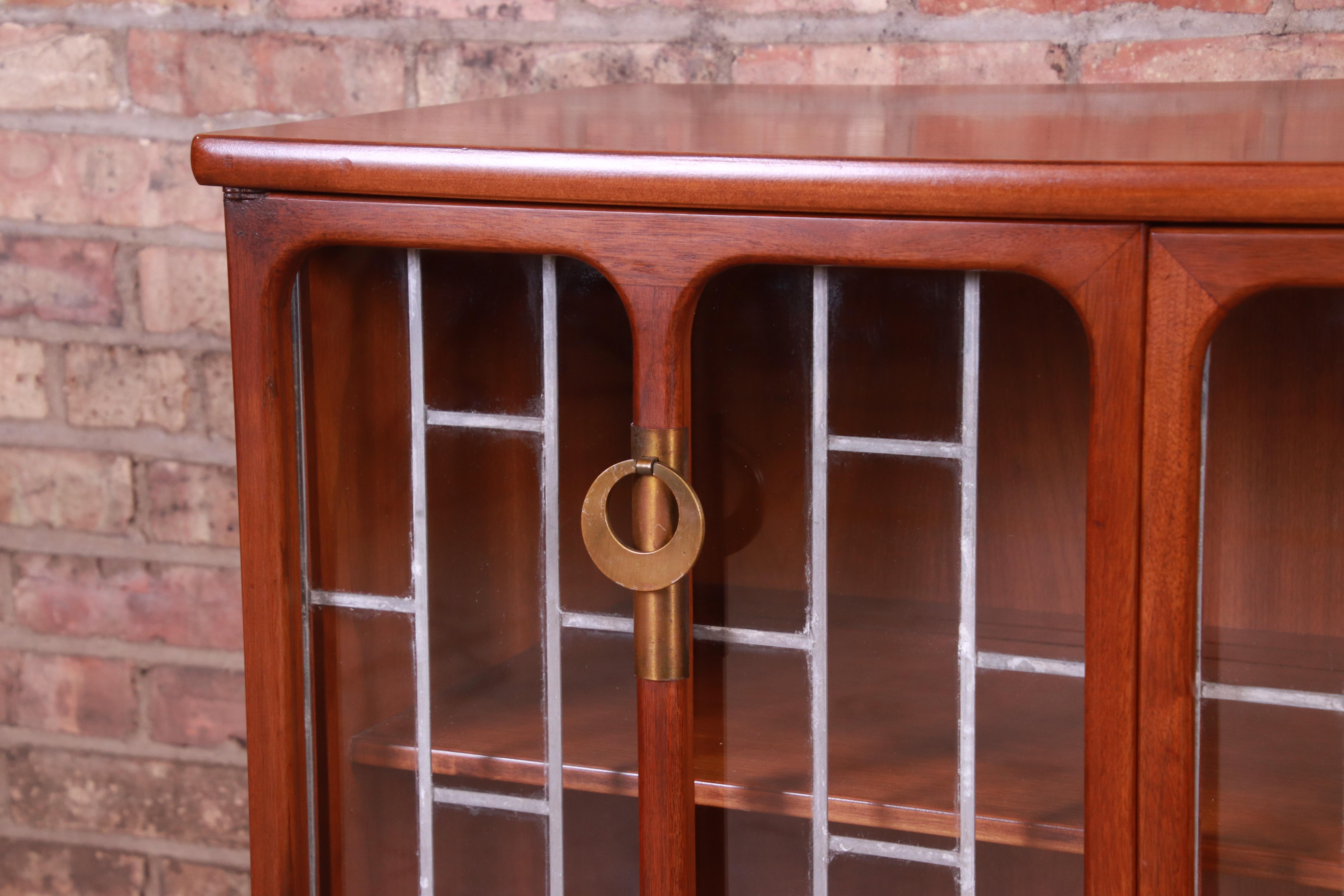 Mid-Century Modern Walnut Leaded Glass Bookcase by White Furniture, circa 1960s 1