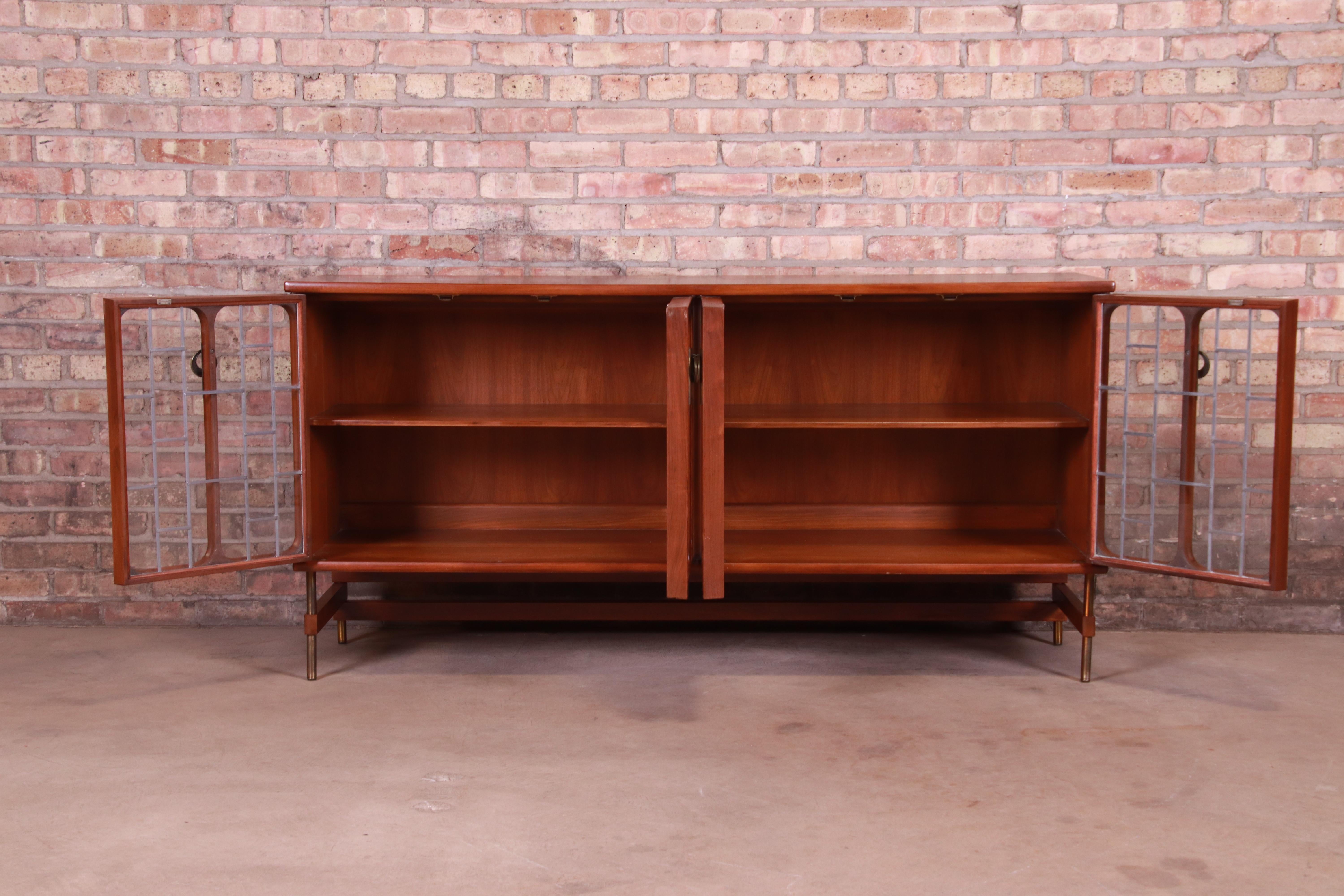 Mid-Century Modern Walnut Leaded Glass Bookcase by White Furniture, circa 1960s 2