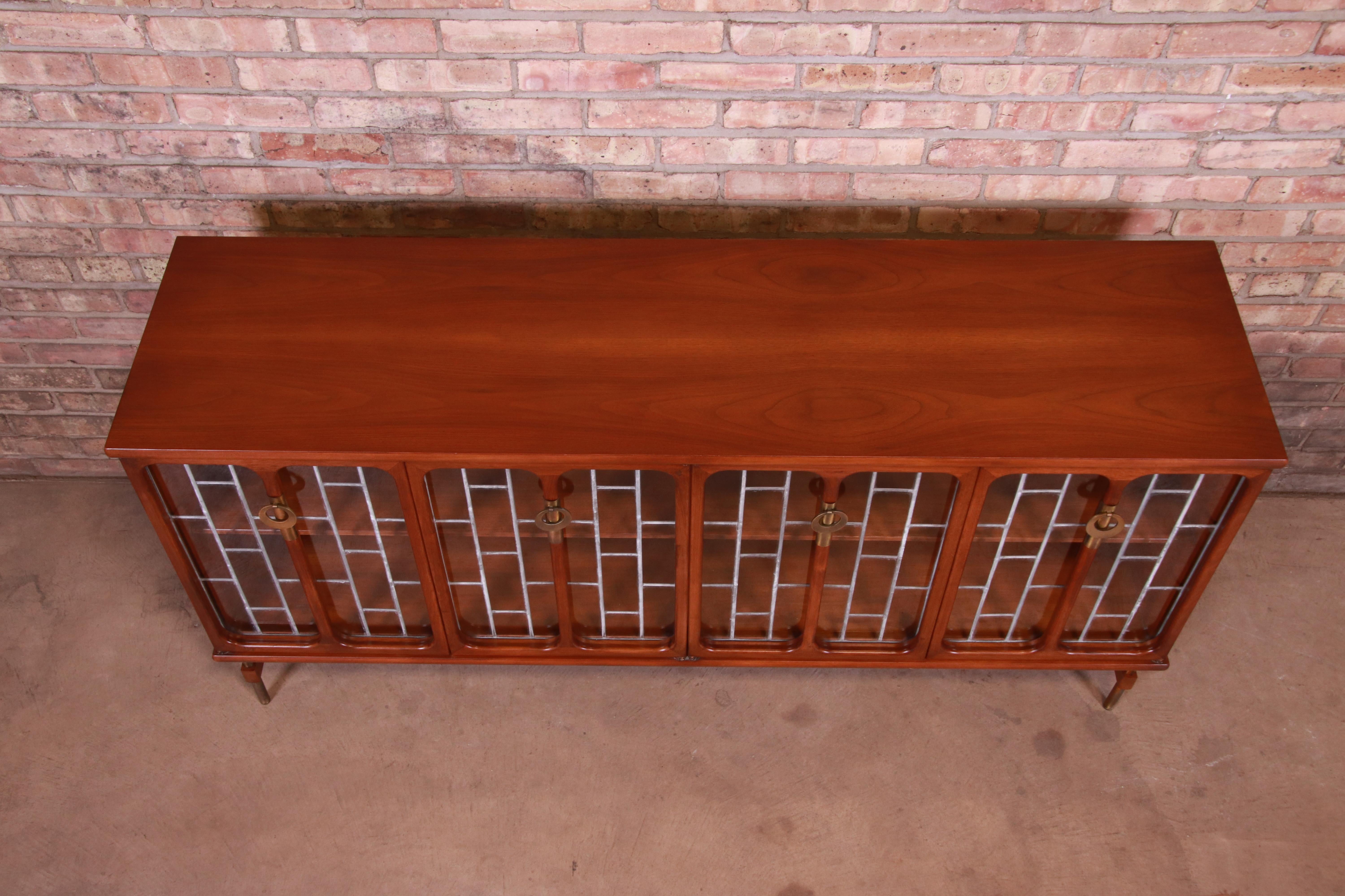 Mid-Century Modern Walnut Leaded Glass Bookcase by White Furniture, circa 1960s 3