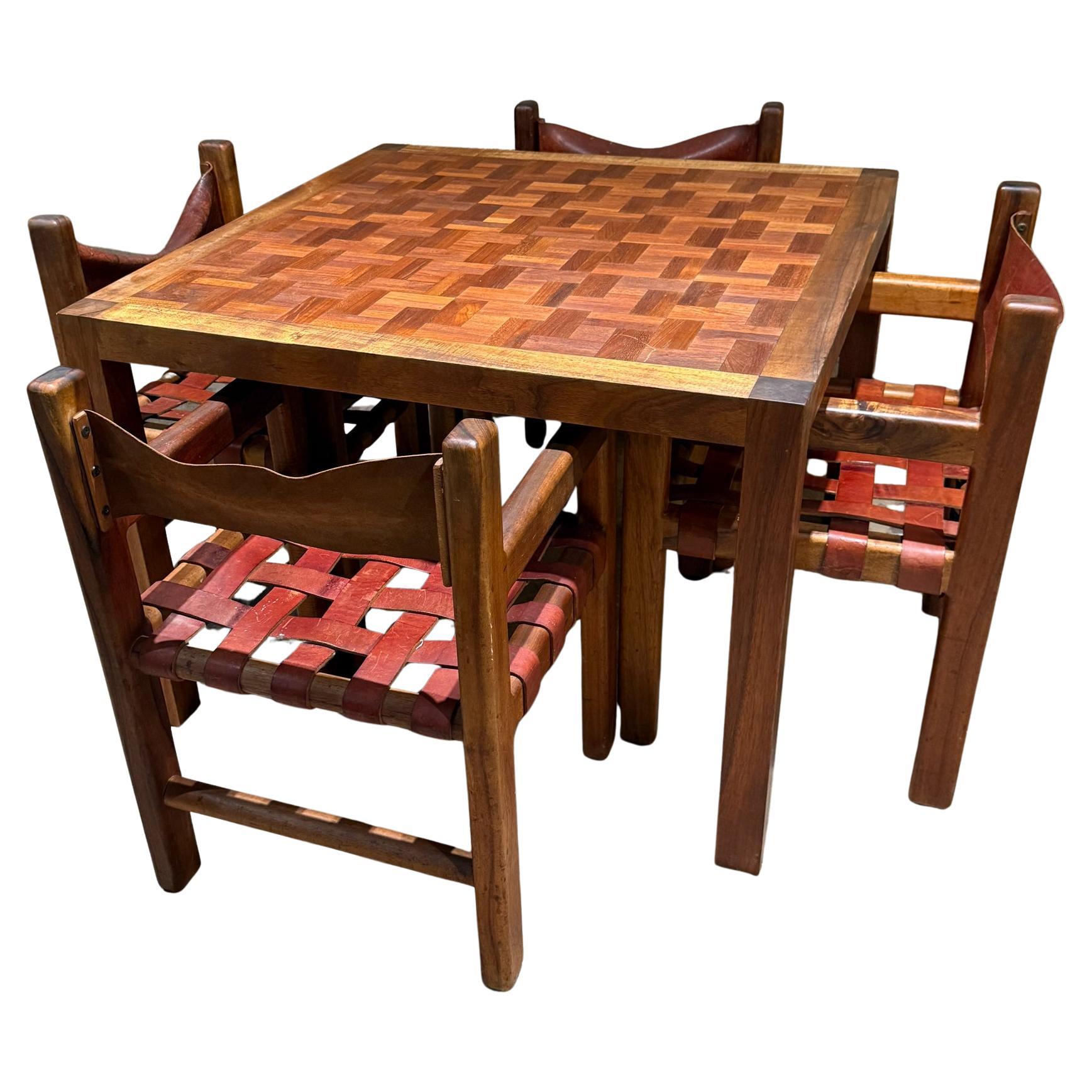 Mid-Century Modern Walnut & Leather Dining Set Studio Made For Sale