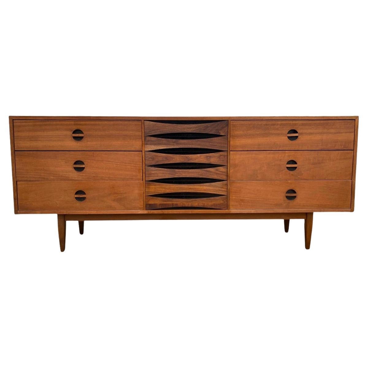 Mid Century Modern Walnut Long Credenza Dresser Style of Arne Vodder
