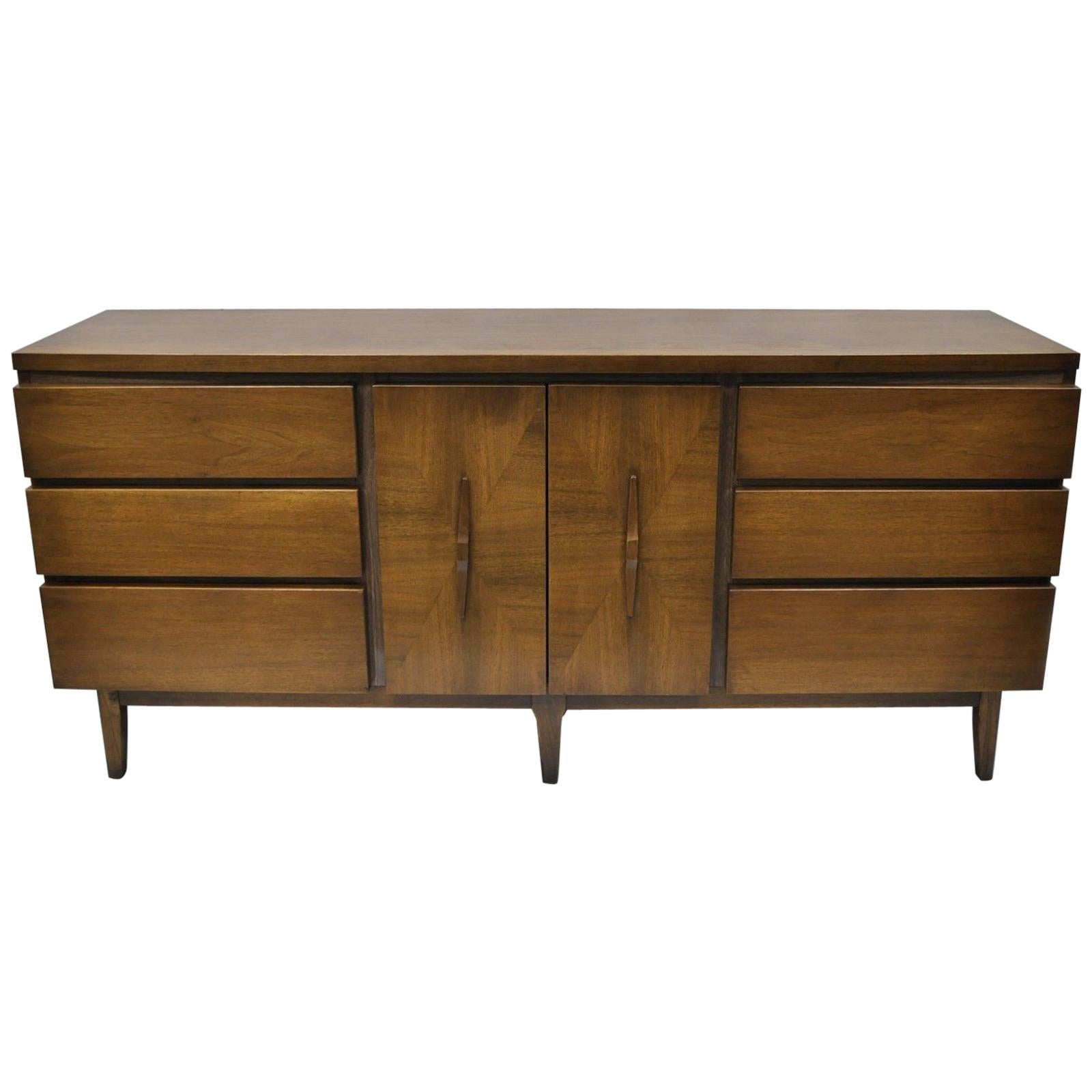 MidCentury Modern Walnut Long Dresser Credenza by American of