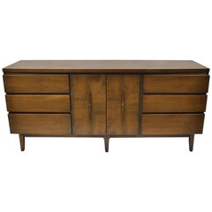 Retro Mid-Century Modern Walnut Long Dresser Credenza by American of Martinsville