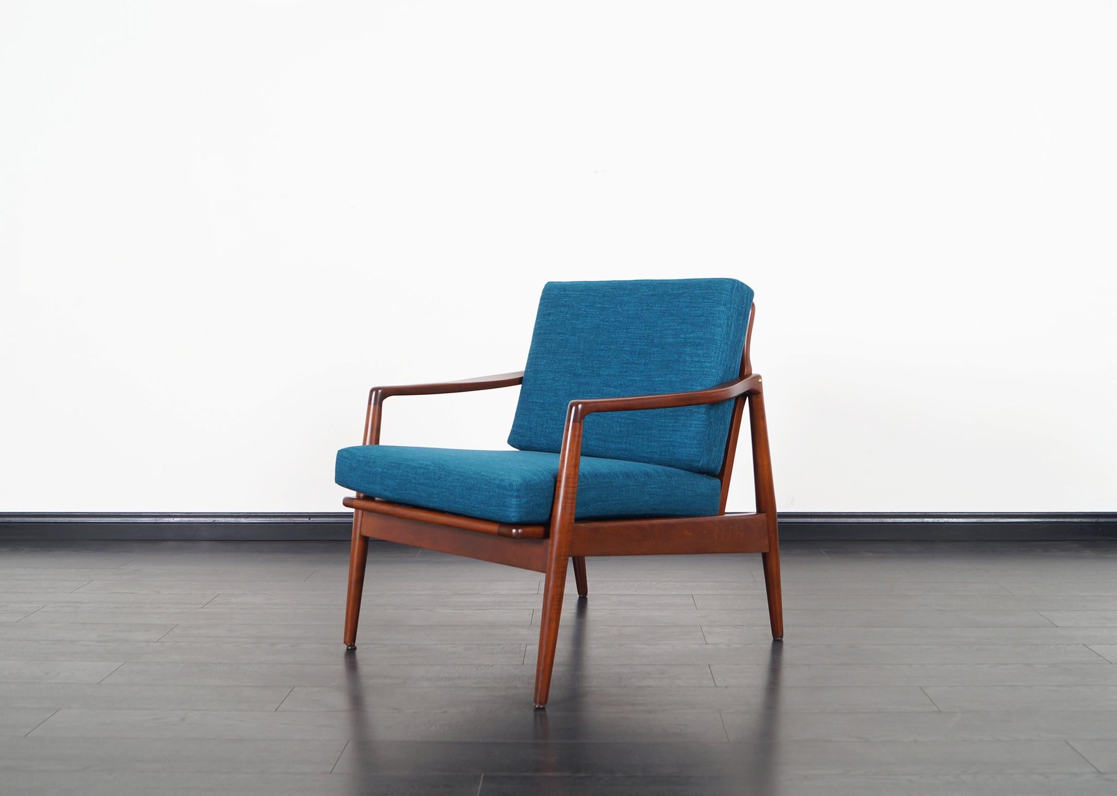 Fabric Mid-Century Modern Walnut Lounge Chairs