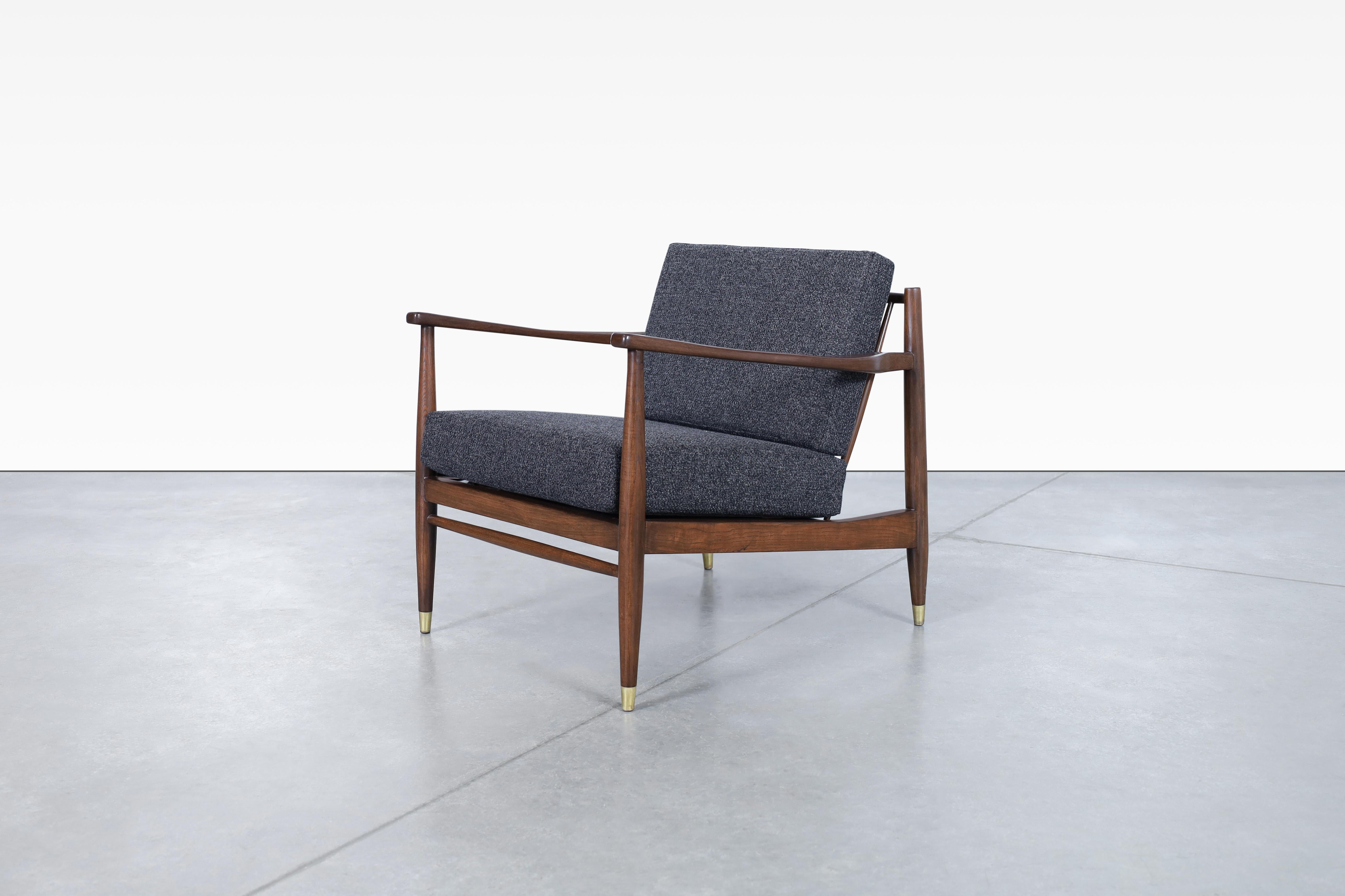 Fabric Mid-Century Modern Walnut Lounge Chairs