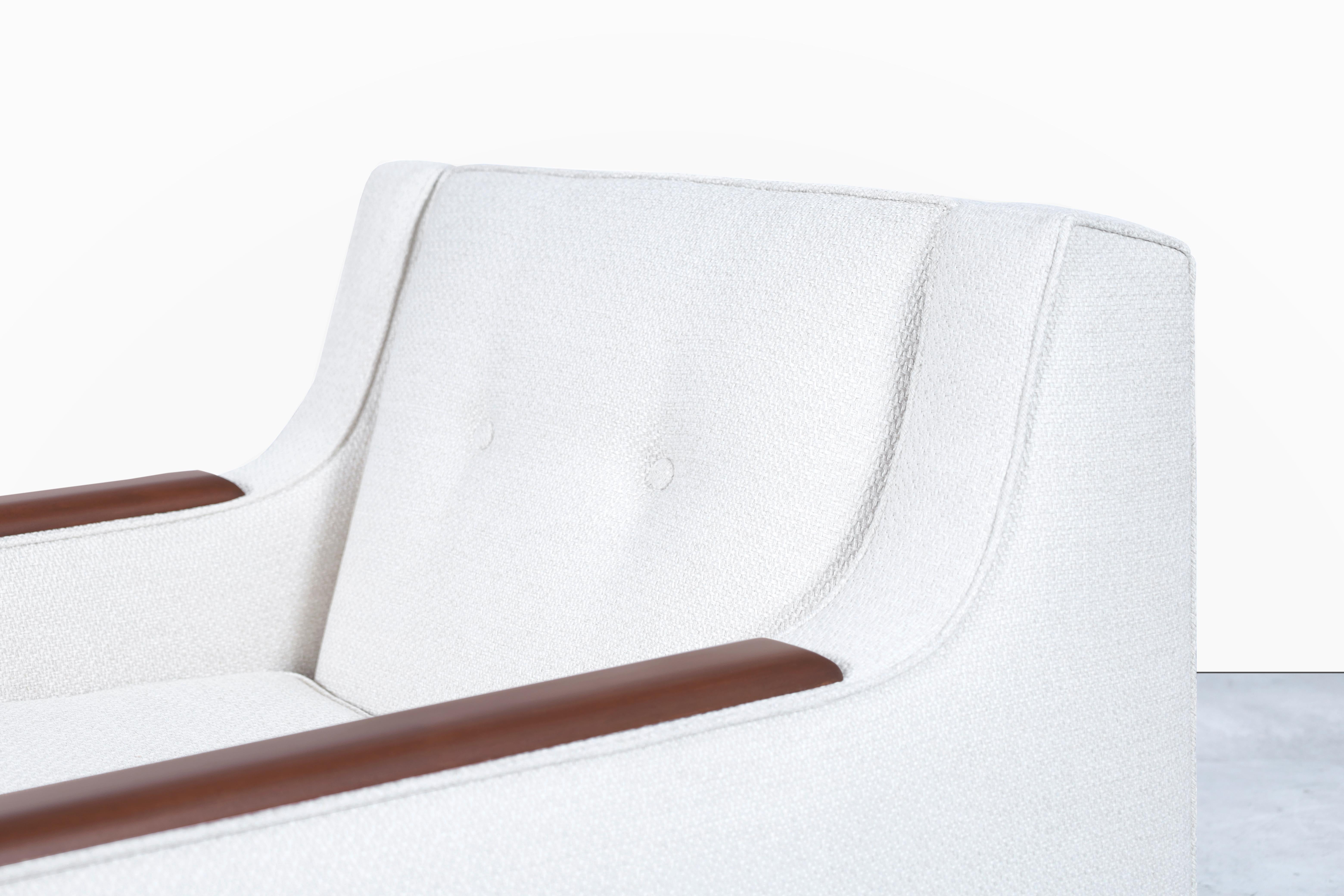 Fabric Mid Century Modern Walnut Lounge Chairs For Sale