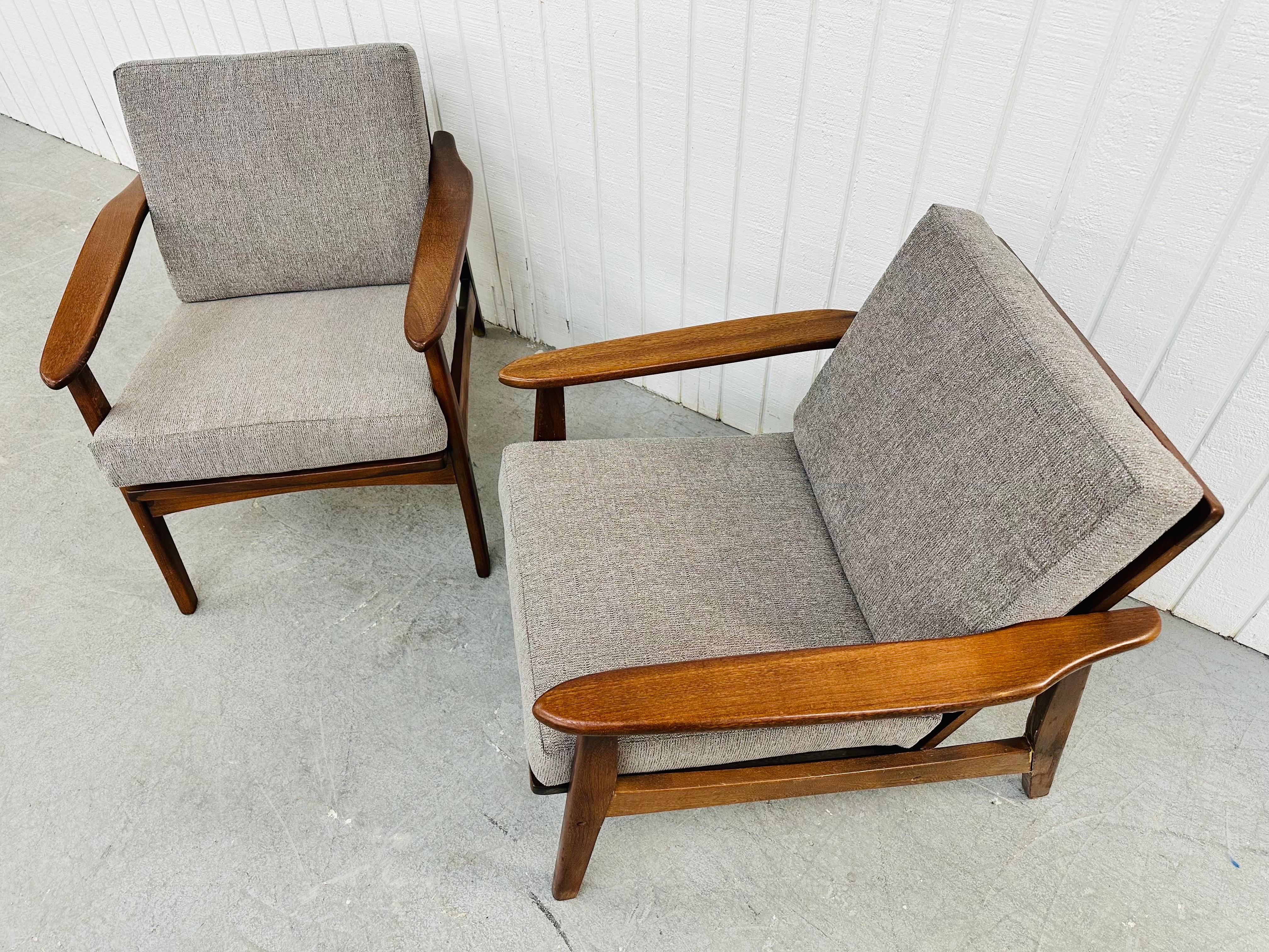 Upholstery Mid-Century Modern Walnut Lounge Chairs - Set of 2