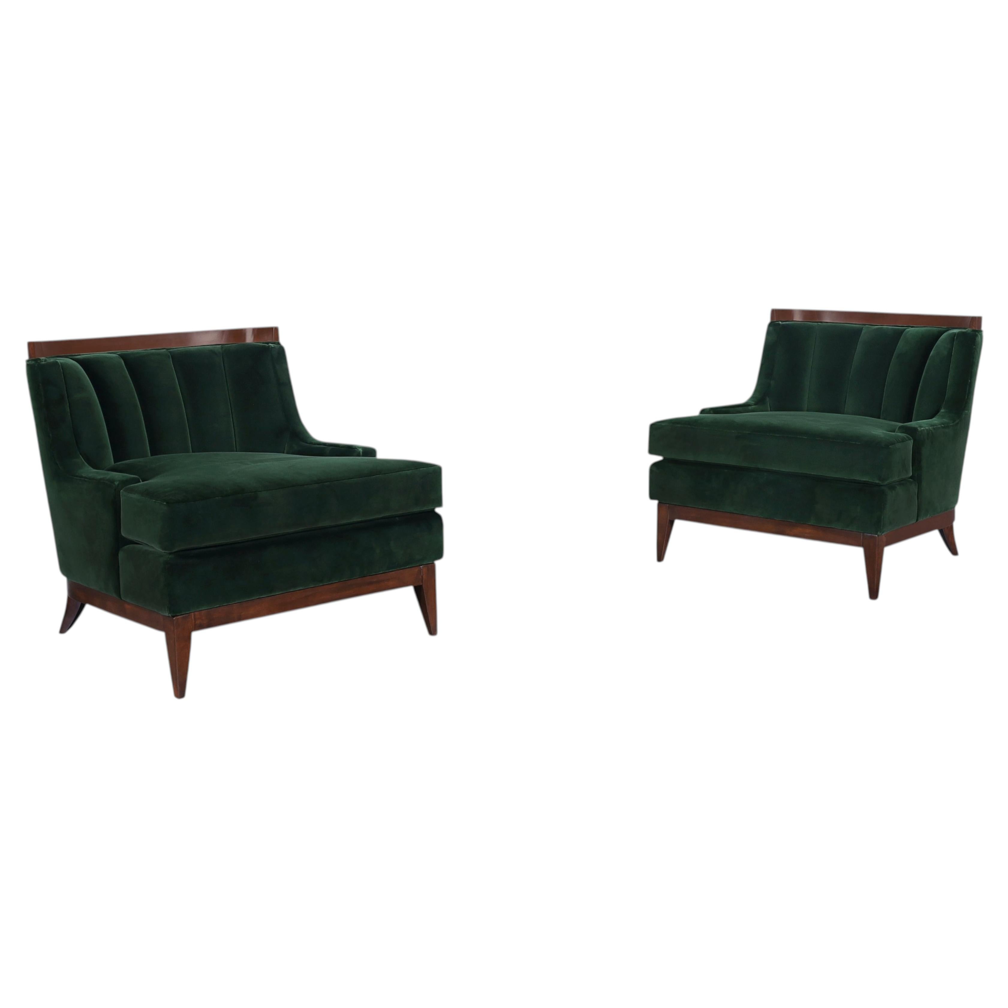 Mid-Century Modern Walnut Lounge Chairs Styled After Erwin Lambeth