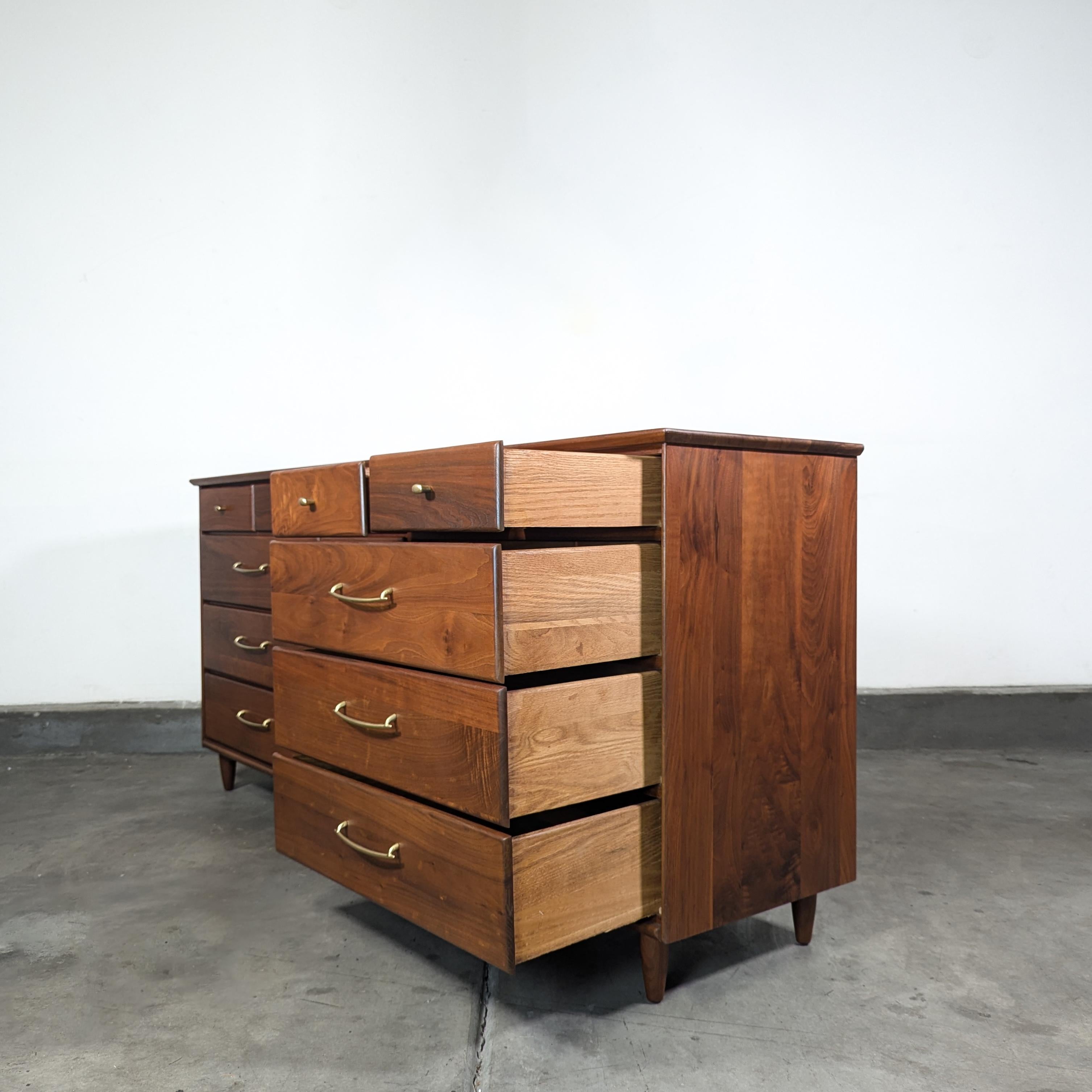 Mid Century Modern Walnut Lowboy Dresser by ACE-HI, c1960s In Excellent Condition In Chino Hills, CA
