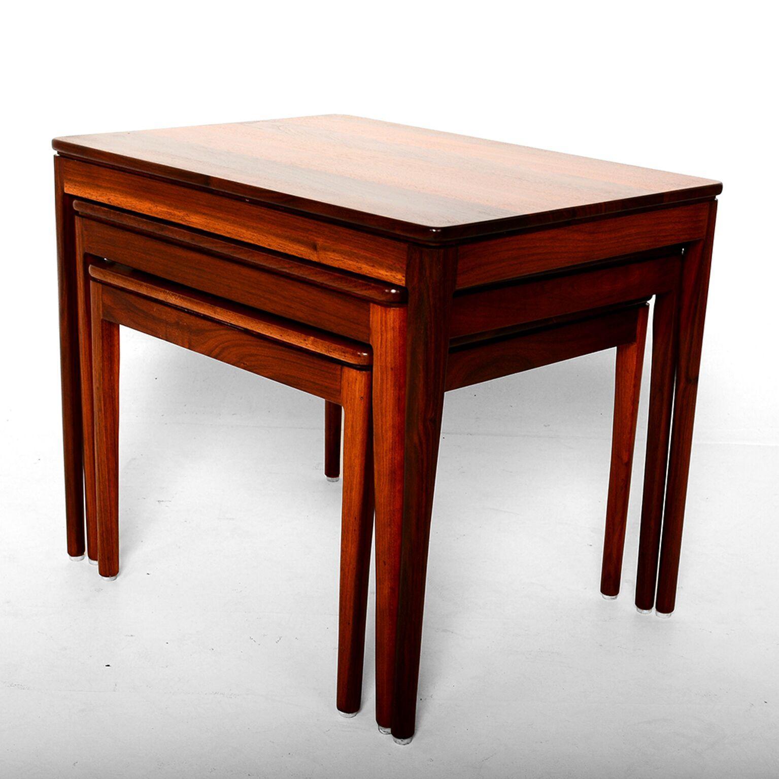 American Mid-Century Modern Walnut Nesting Tables by Kipp Stewart for Drexel, 1950s