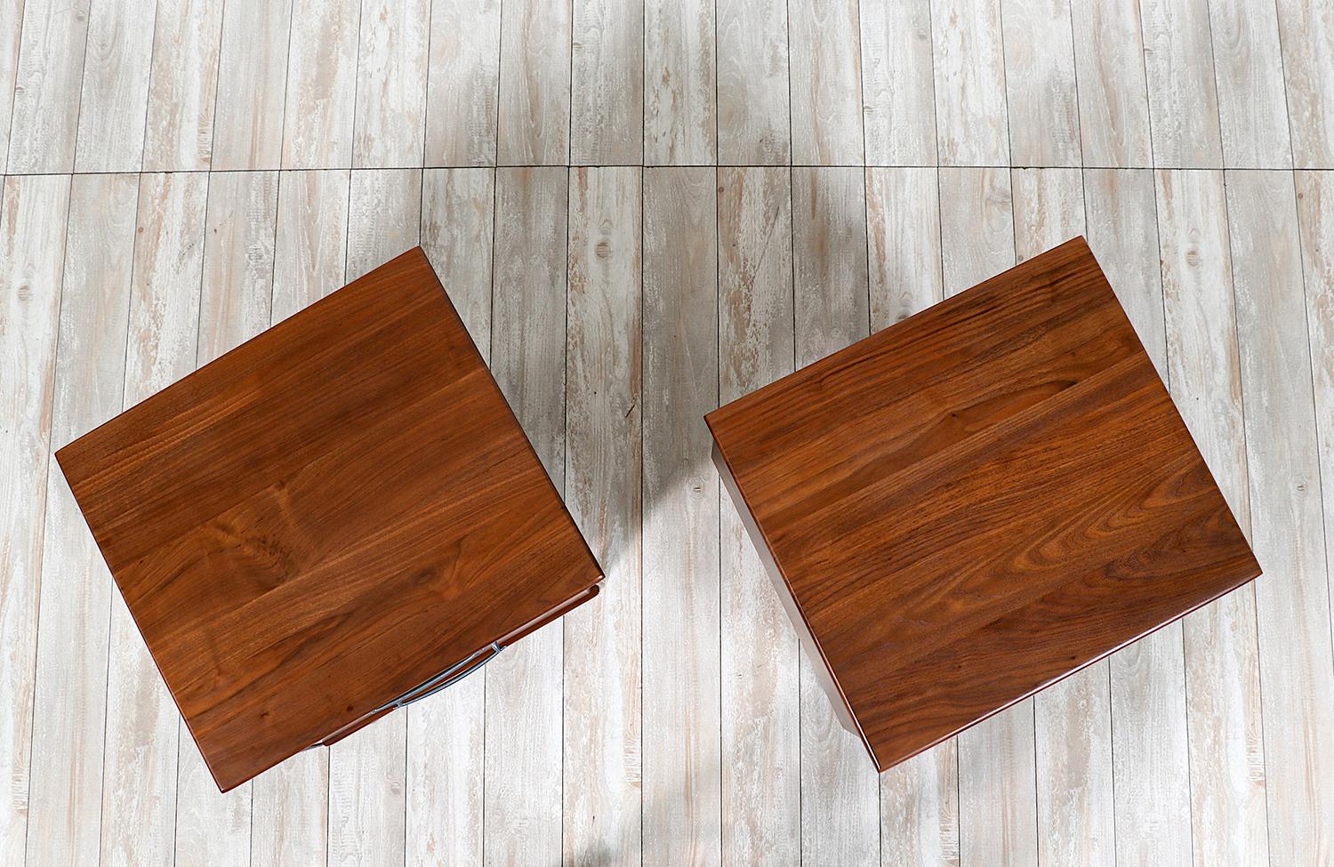 Steel Expertly Restored - Mid-Century Modern Walnut Night Stands by Ace-Hi For Sale