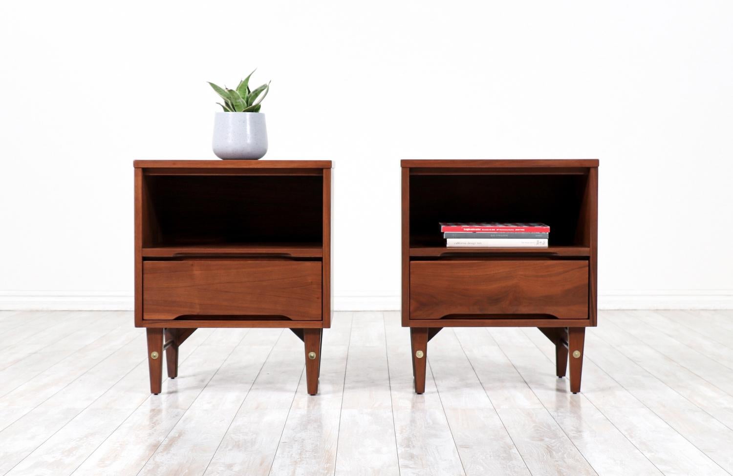 American Mid-Century Modern Walnut Night Stands by Stanley Furniture Co.