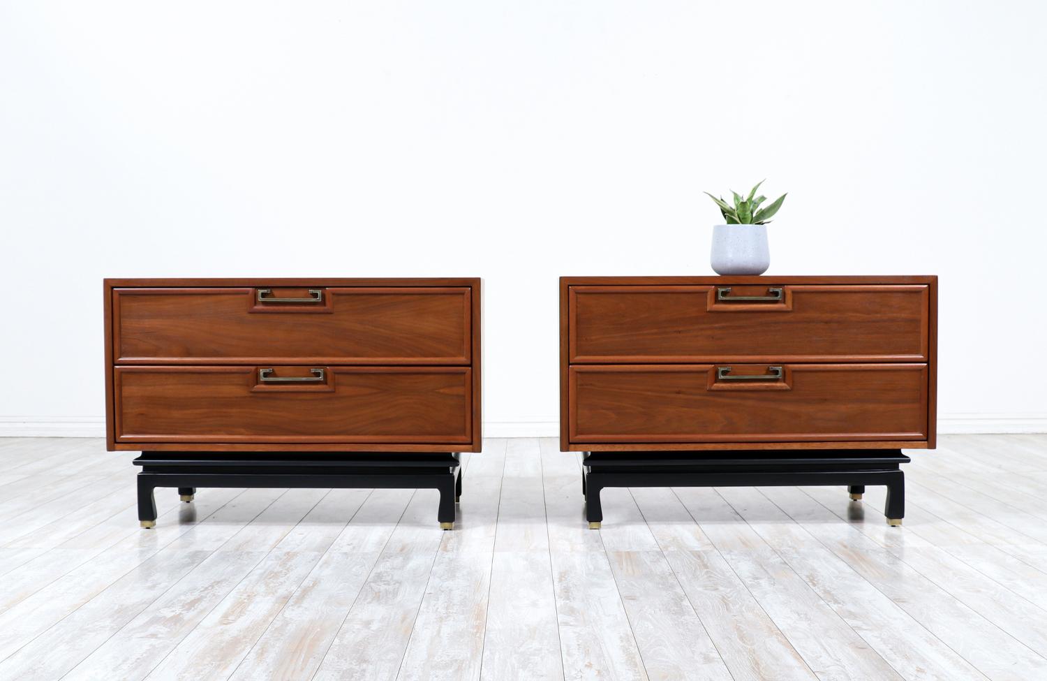 Mid-Century Modern walnut night stands with brass accents by American of Martinsville.

________________________________________

Transforming a piece of Mid-Century Modern furniture is like bringing history back to life, and we take this journey