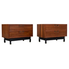 Mid-Century Modern Walnut Night Stands with Brass Accents by American of Martins
