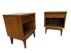 Mid-Century Modern Walnut Nightstands - Set of 2
