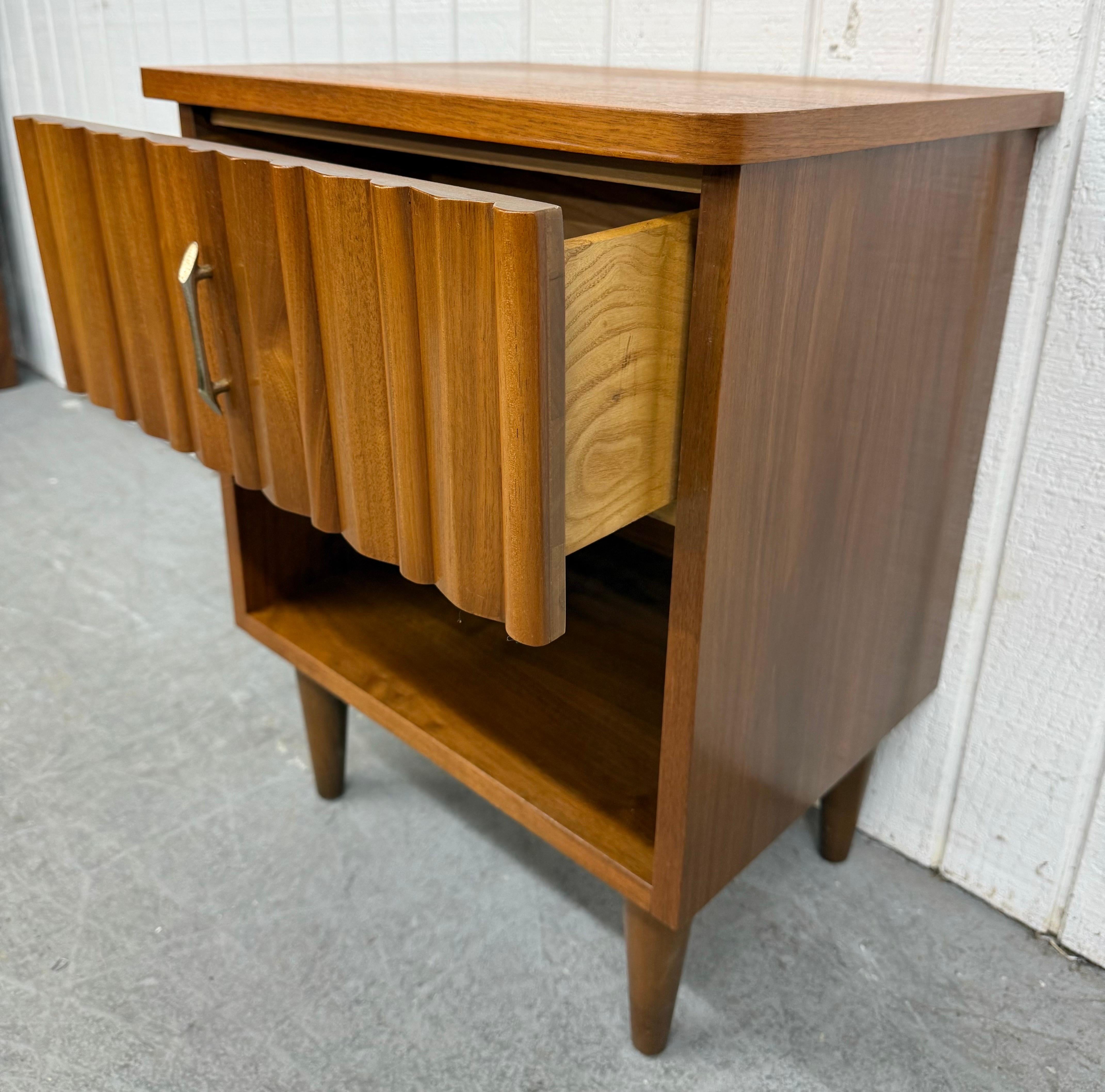 Brass Mid-Century Modern Walnut Nightstands - Set of 2