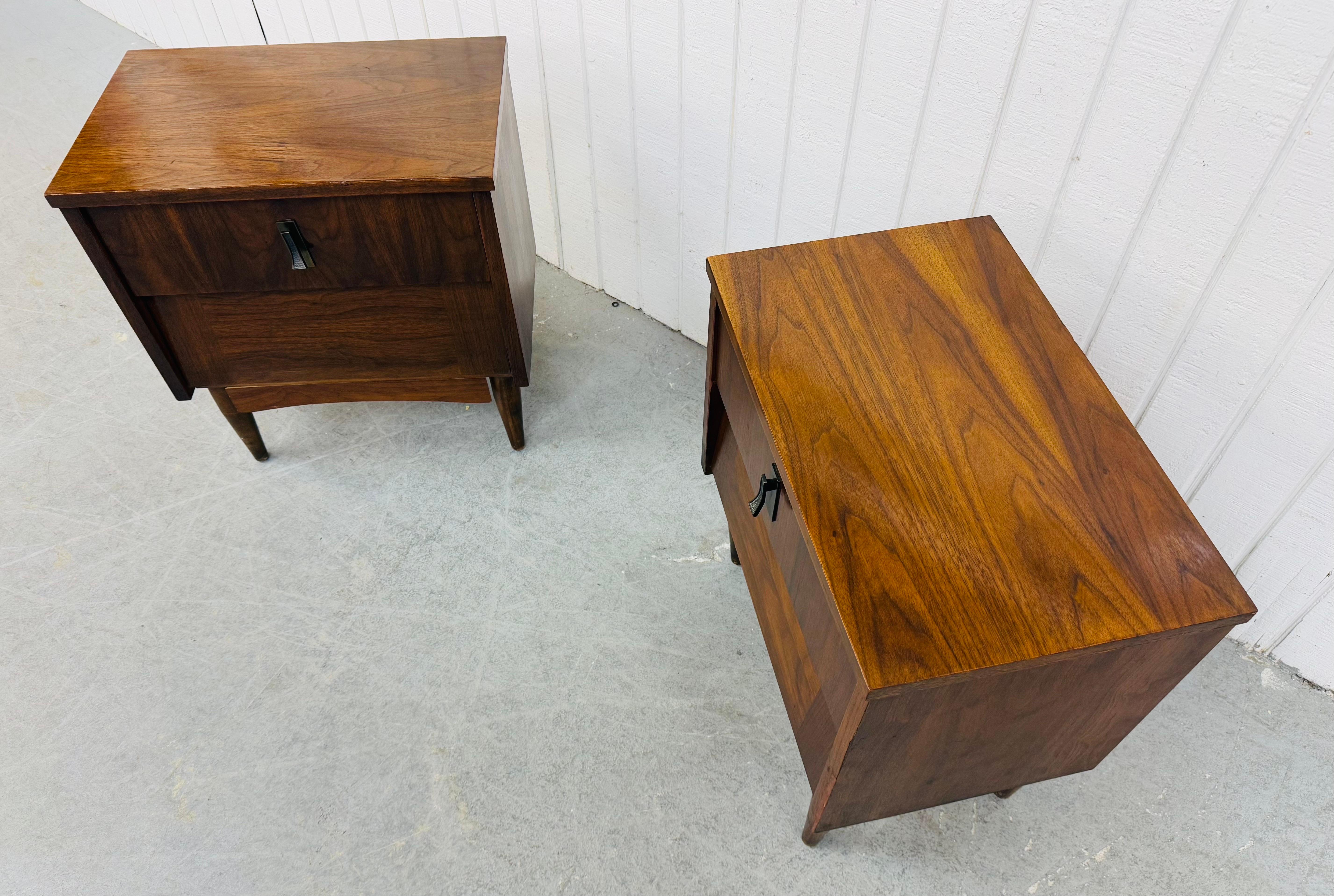 Brass Mid-Century Modern Walnut Nightstands - Set of 2 For Sale