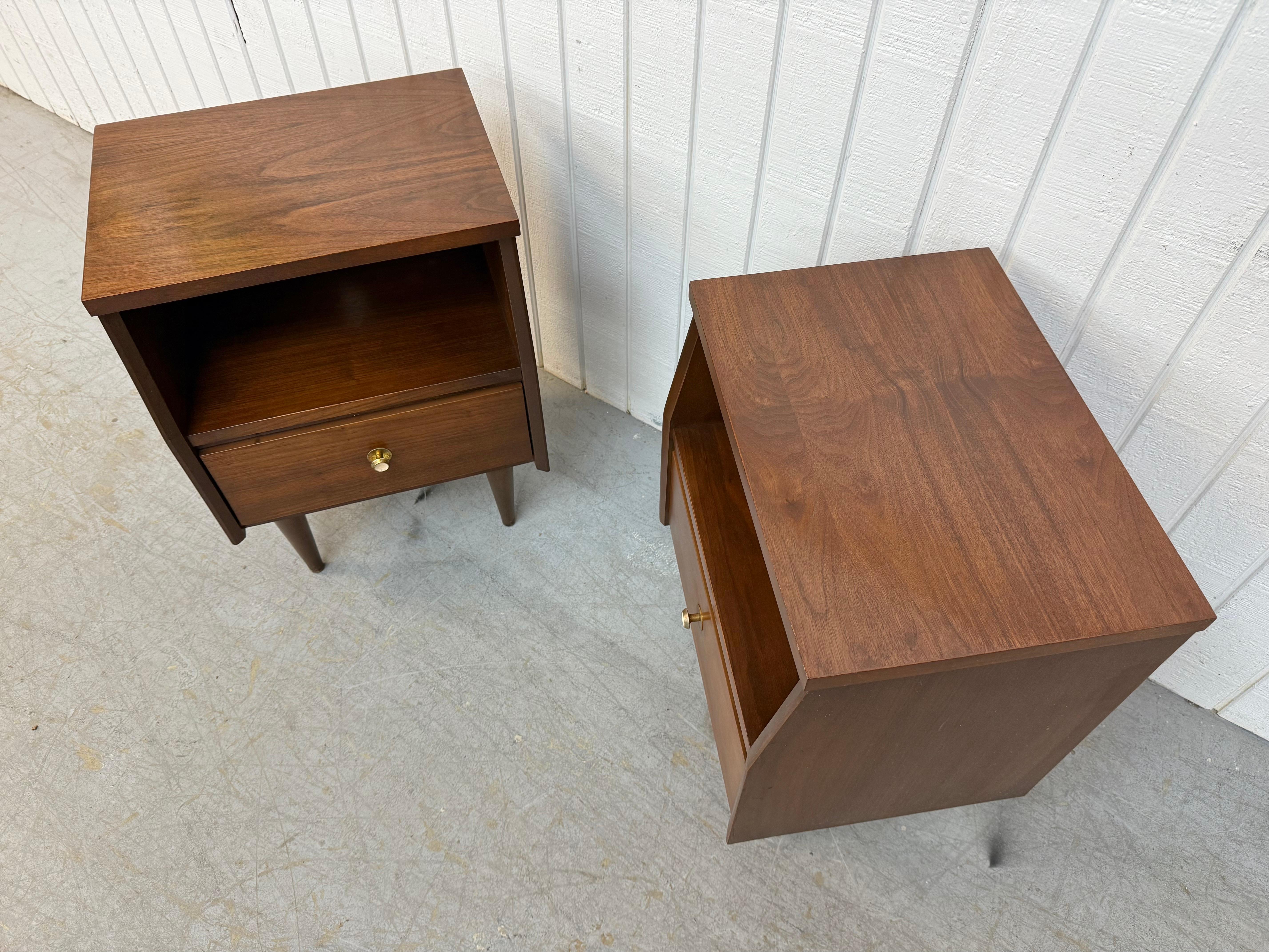 Brass Mid-Century Modern Walnut Nightstands - Set of 2