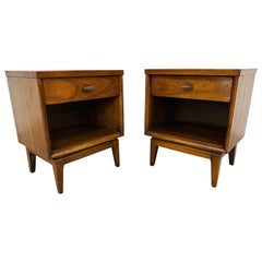 Mid-Century Modern Walnut Nightstands - Set of 2