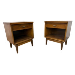 Mid-Century Modern Walnut Nightstands - Set of 2