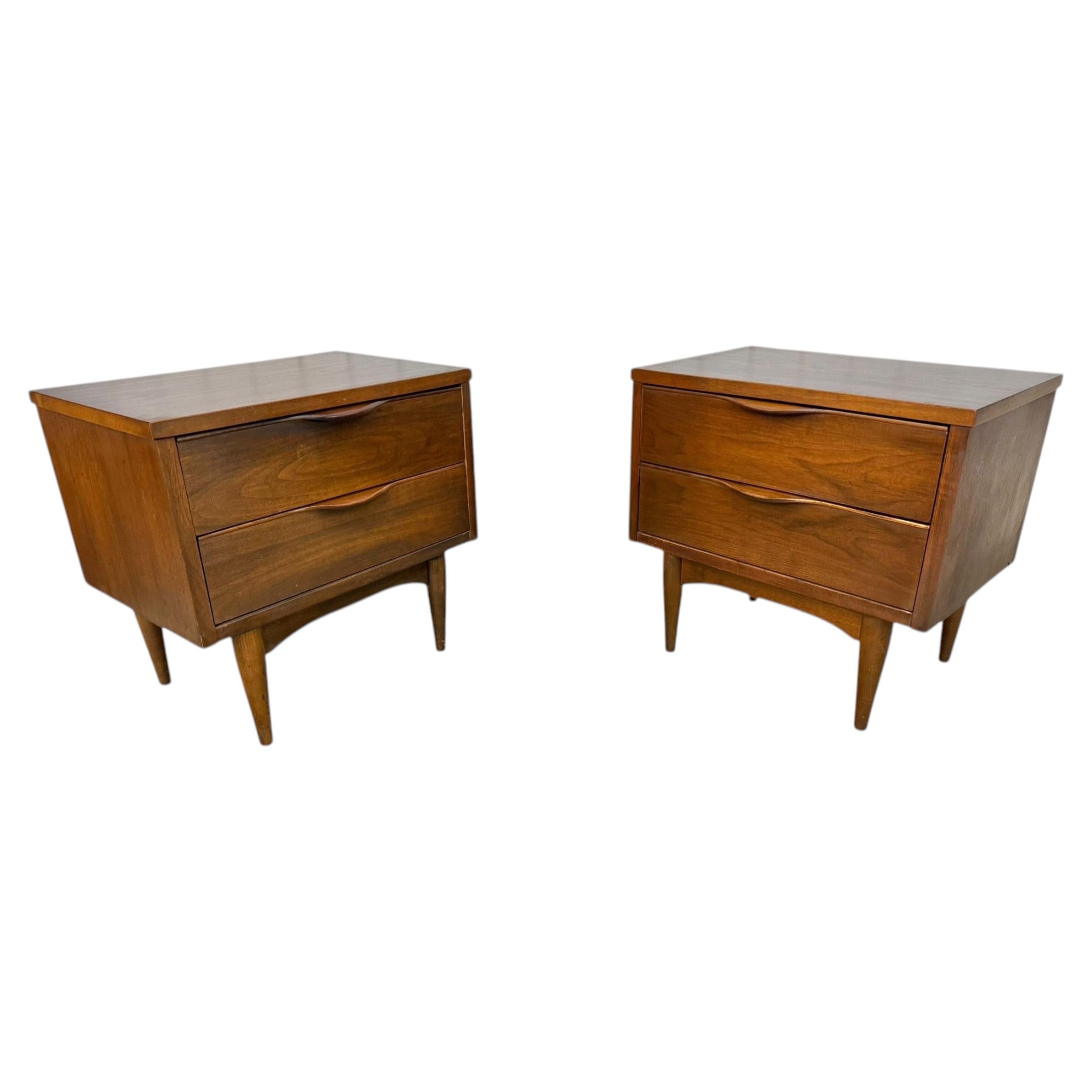 Mid-Century Modern  Walnut Nightstands - Set of 2