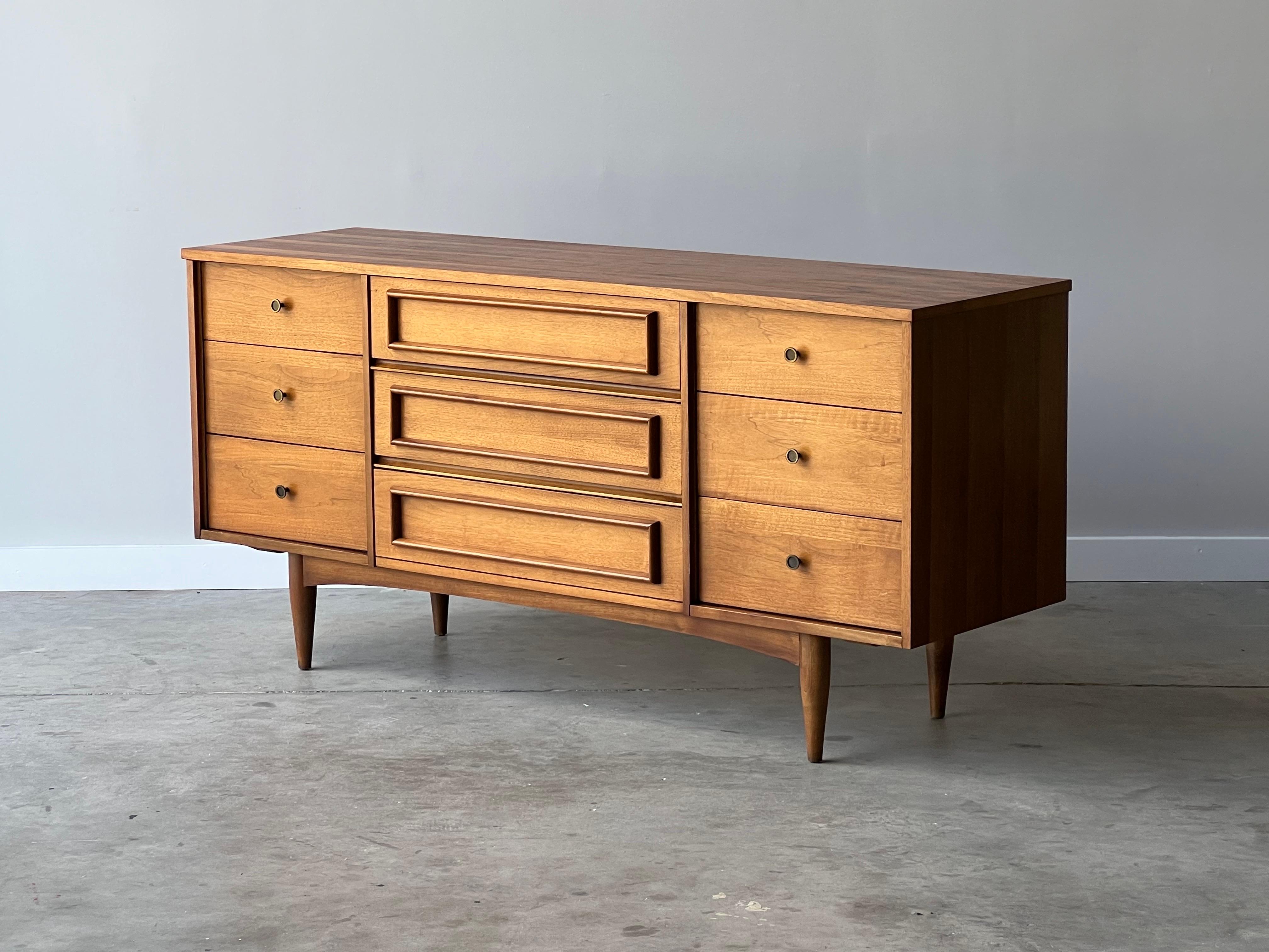 Mid Century Modern Walnut Nine Drawer Dresser 5