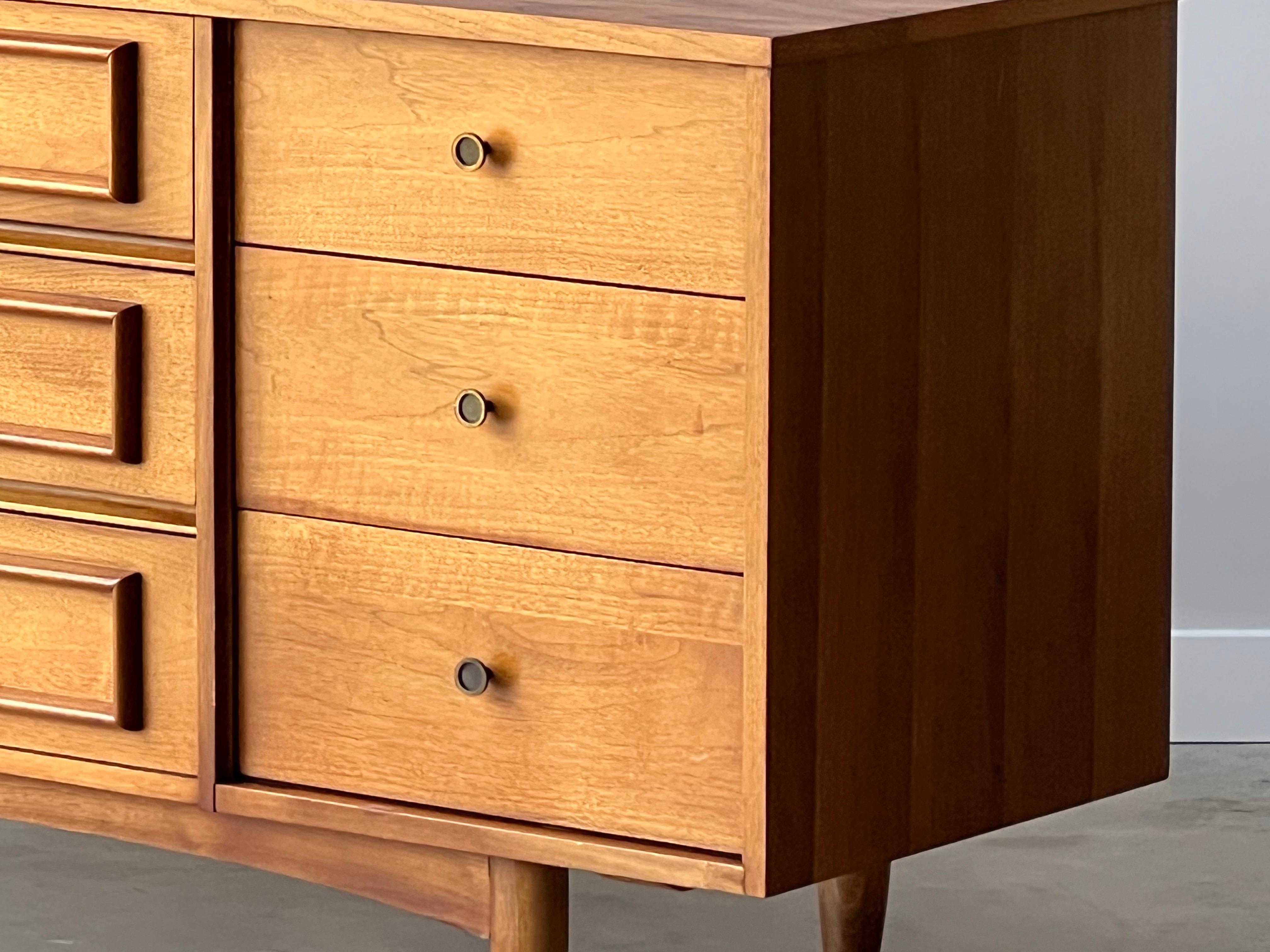 American Mid Century Modern Walnut Nine Drawer Dresser