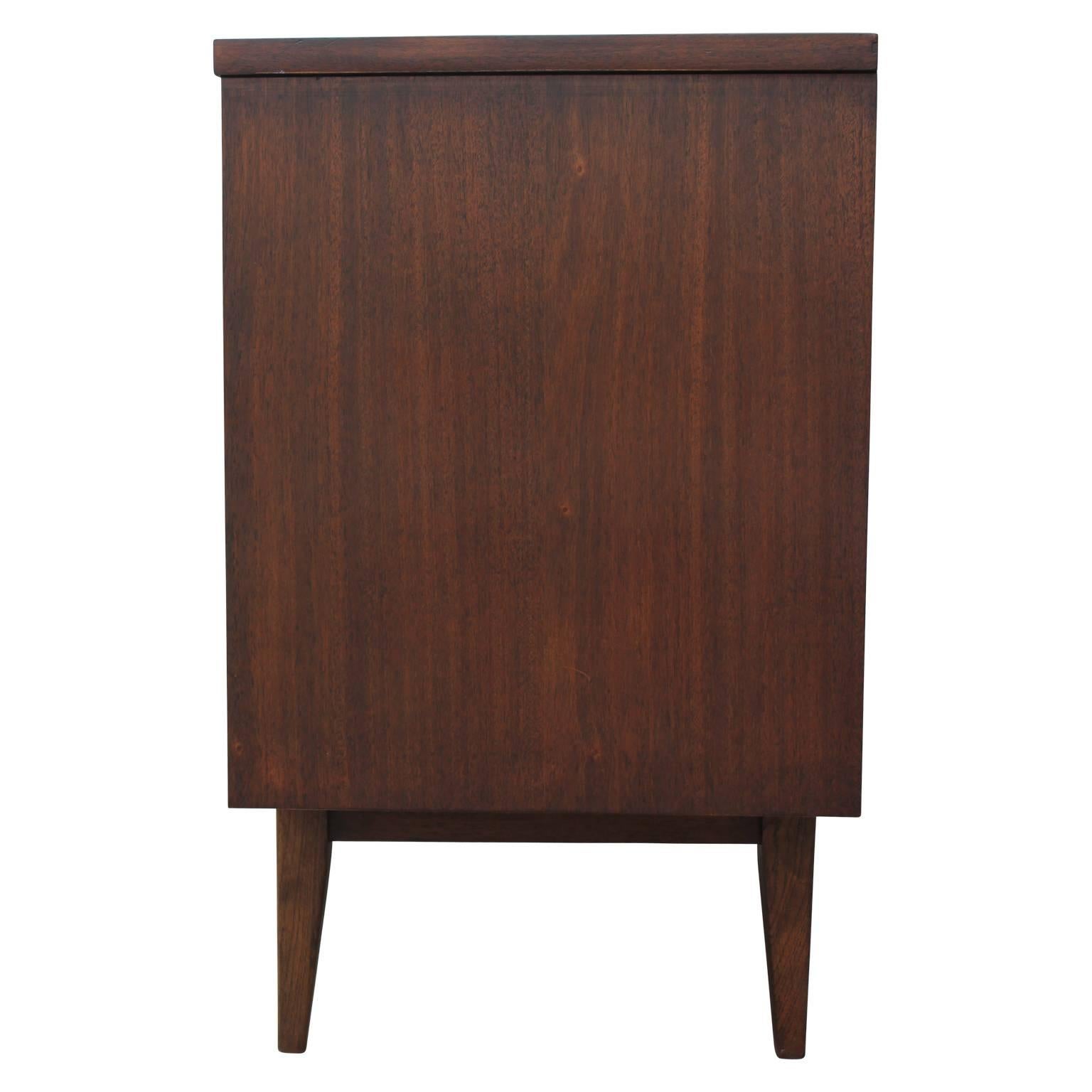 Mid-20th Century Modern American of Martinsville Style Walnut Nine Drawer Dresser w/ Brass Pulls