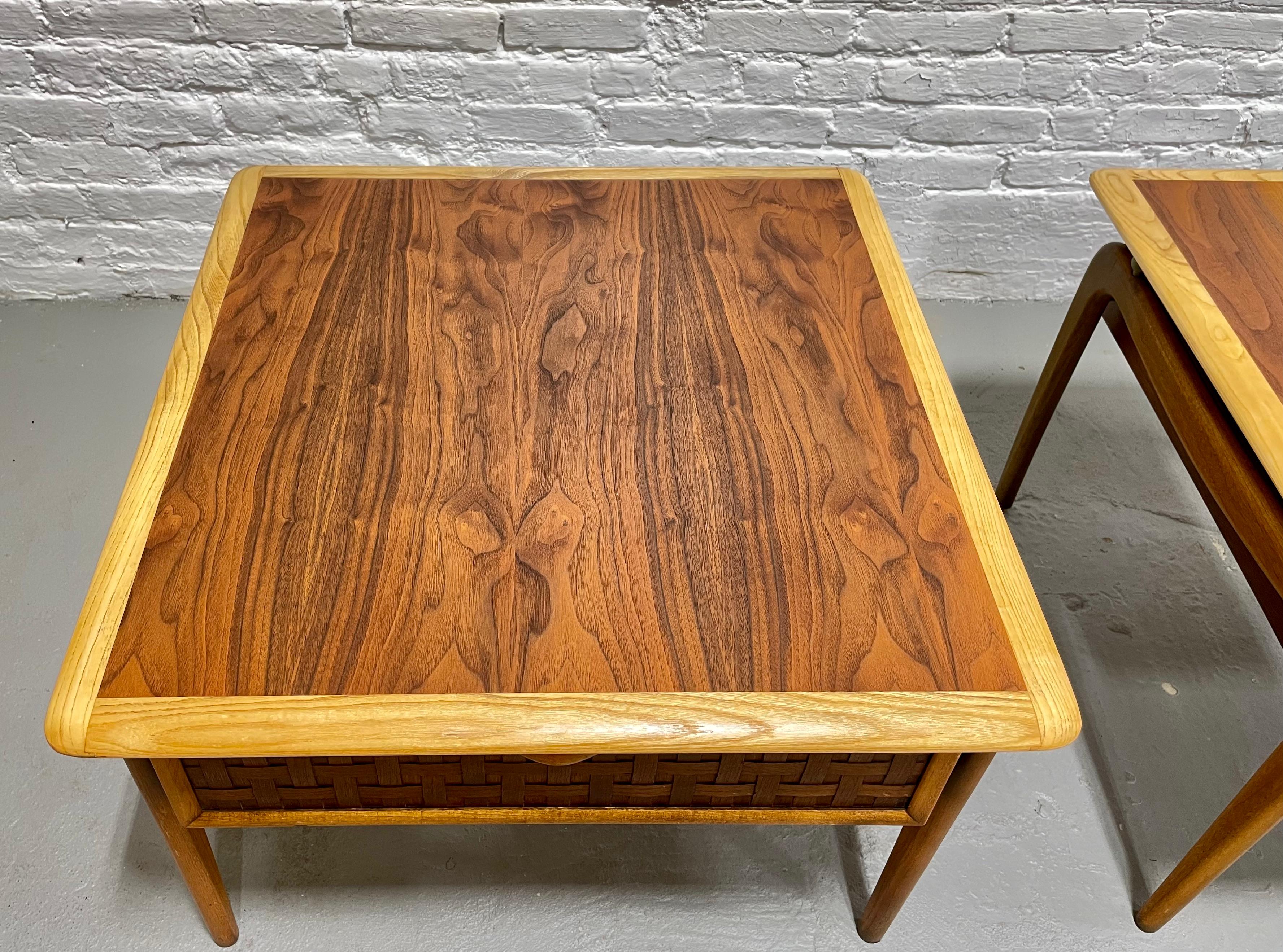Mid Century MODERN Walnut + Oak END TABLES by Lane Perception, a Pair For Sale 3