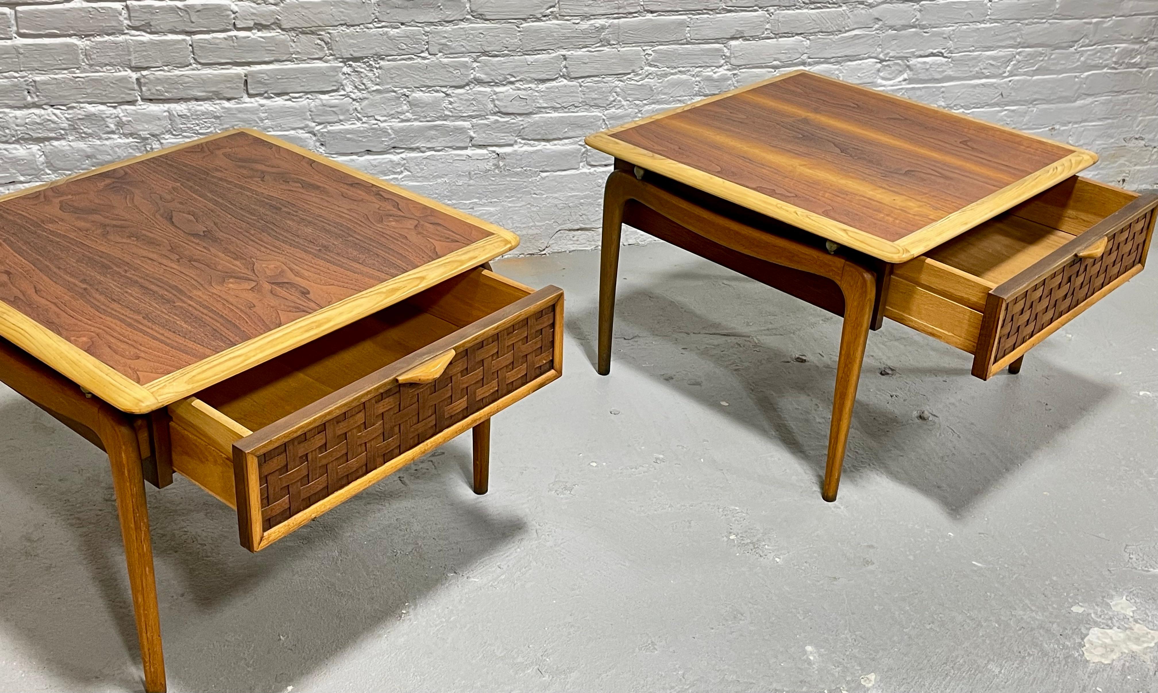 Mid Century MODERN Walnut + Oak END TABLES by Lane Perception, a Pair For Sale 7