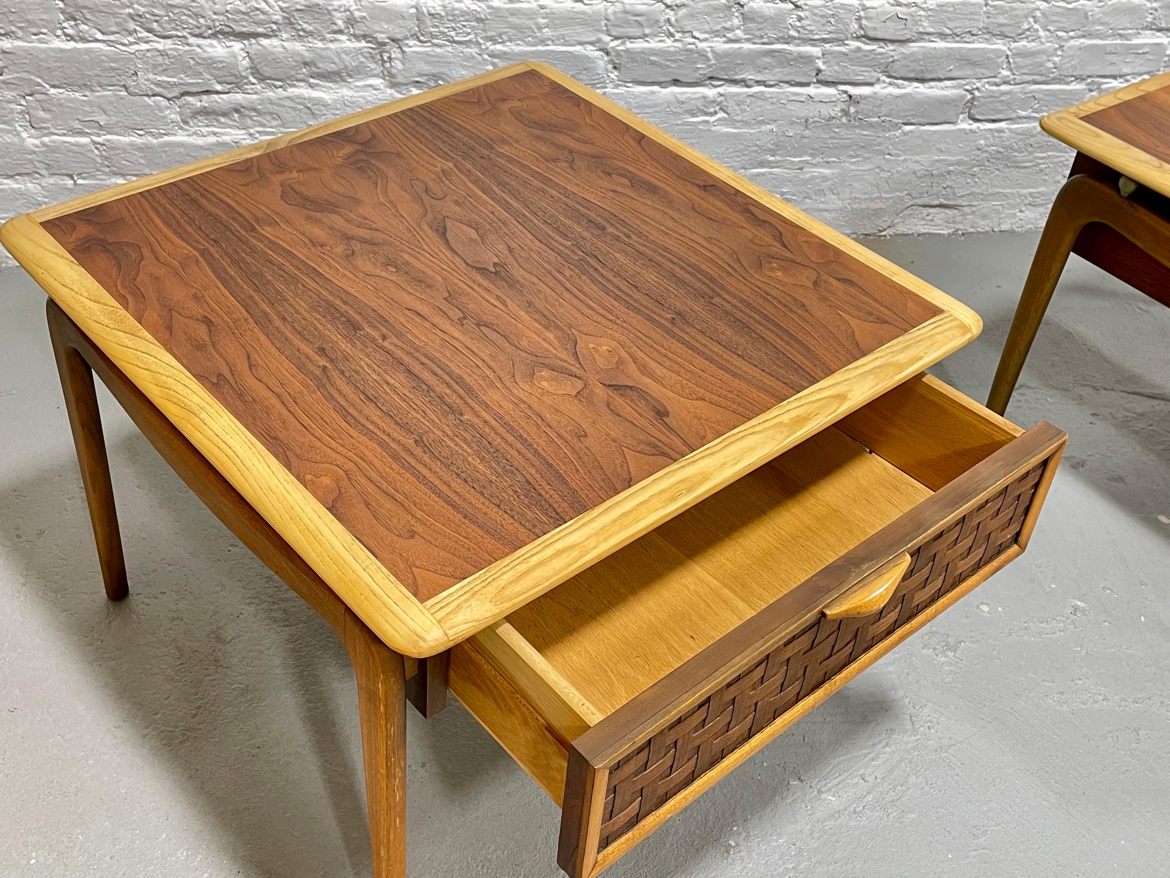 Mid Century MODERN Walnut + Oak END TABLES by Lane Perception, a Pair For Sale 8