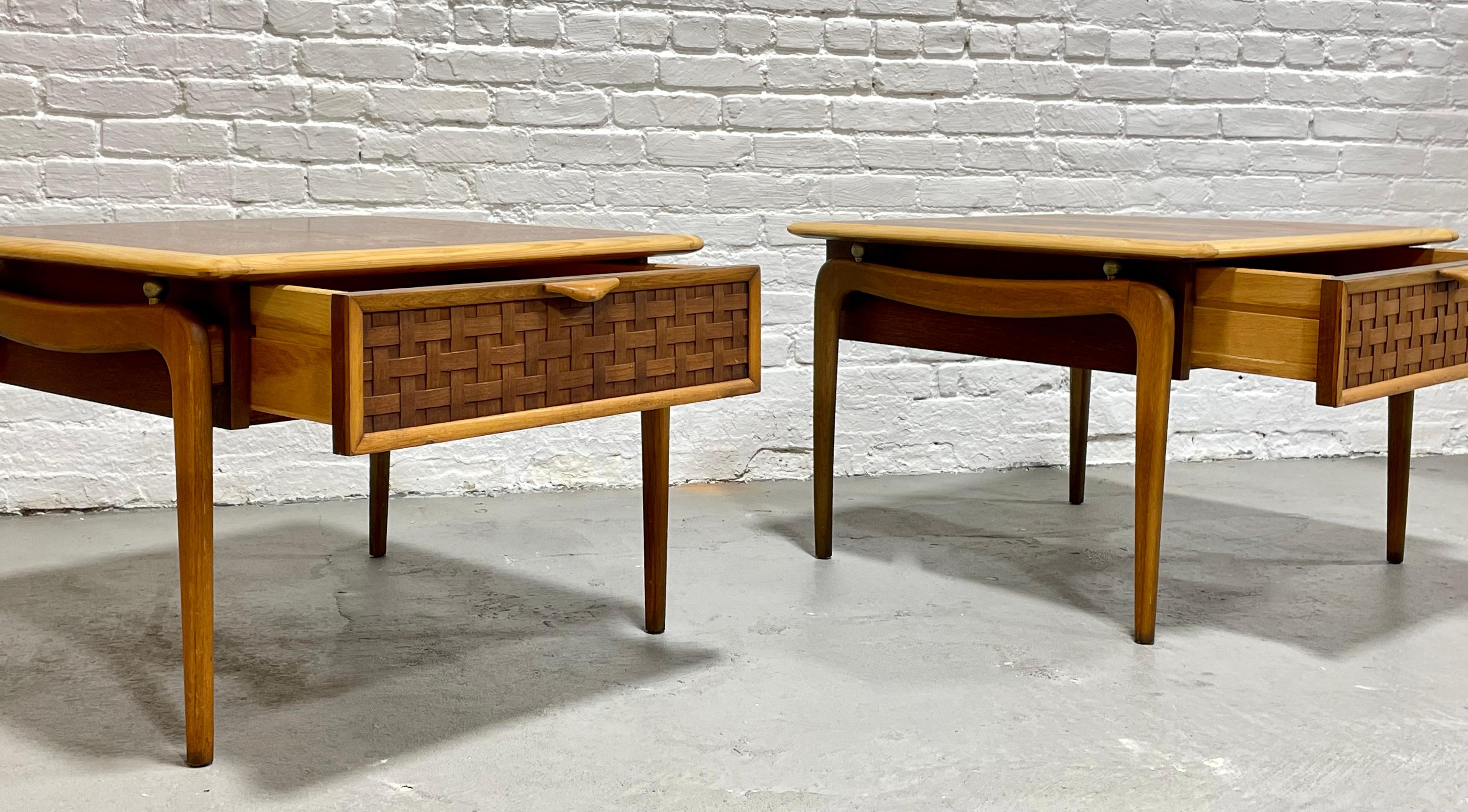 Mid-Century Modern Mid Century MODERN Walnut + Oak END TABLES by Lane Perception, a Pair For Sale