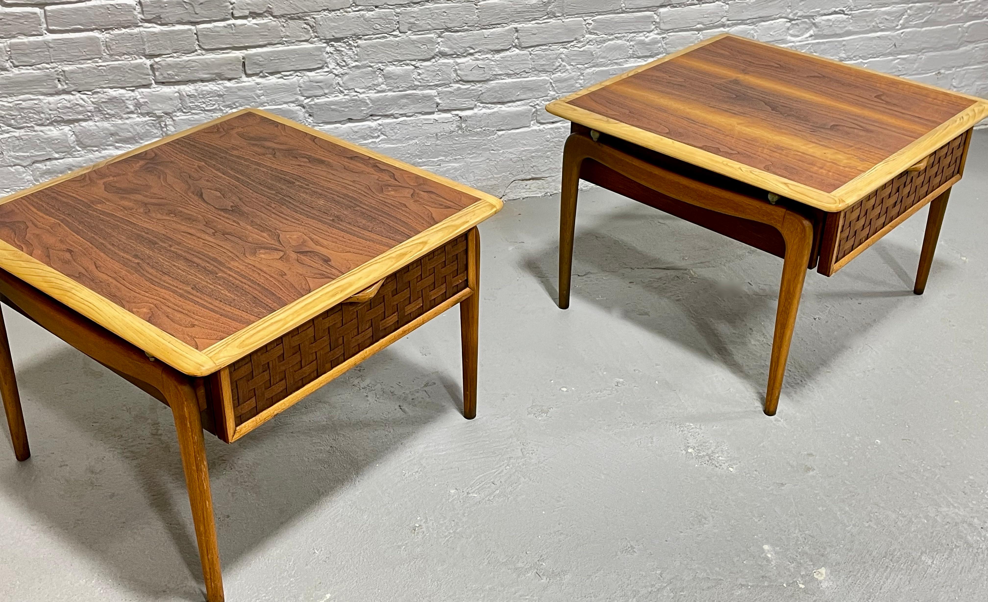 Mid-20th Century Mid Century MODERN Walnut + Oak END TABLES by Lane Perception, a Pair For Sale