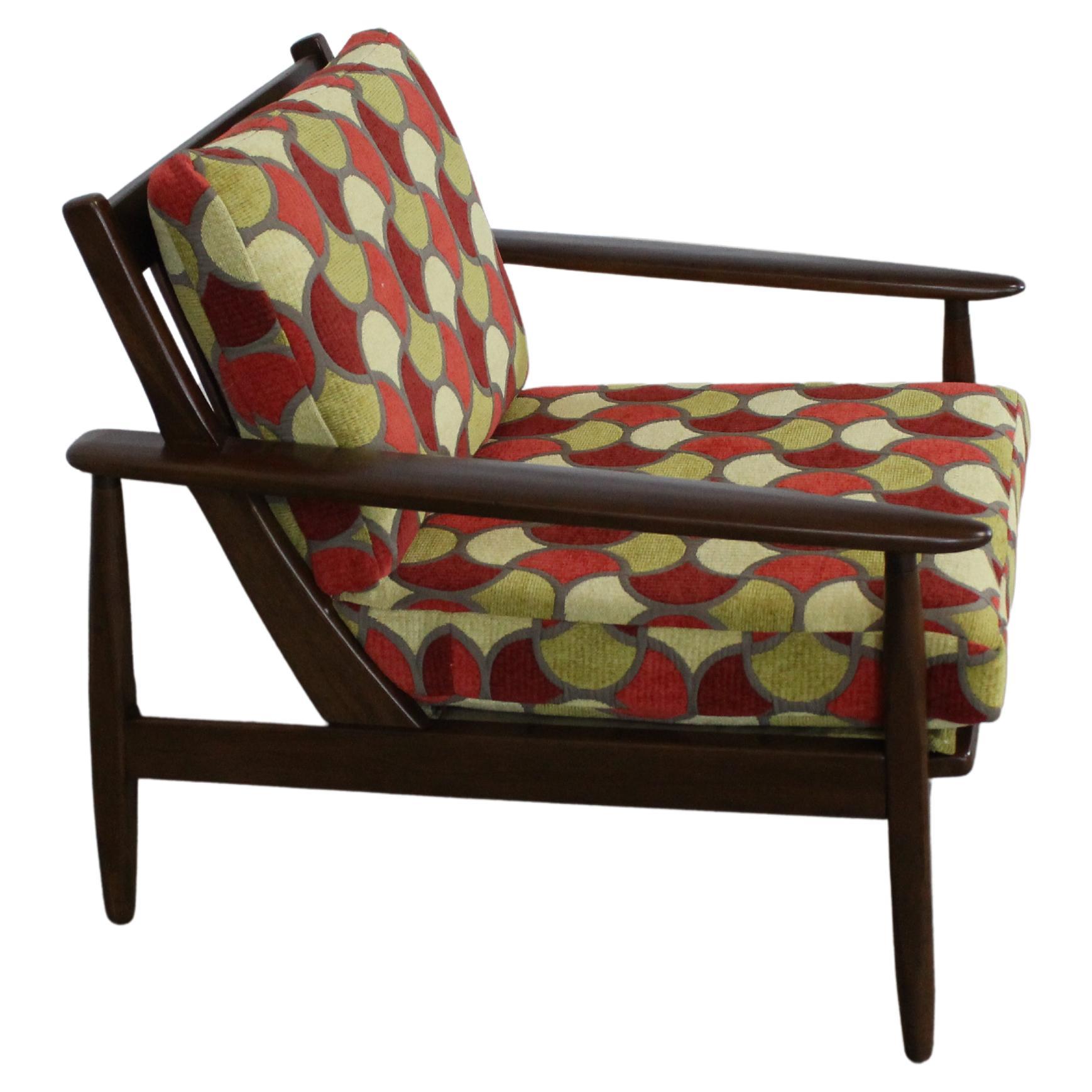 Mid-Century Modern Walnut Open Arm Lounge Chair