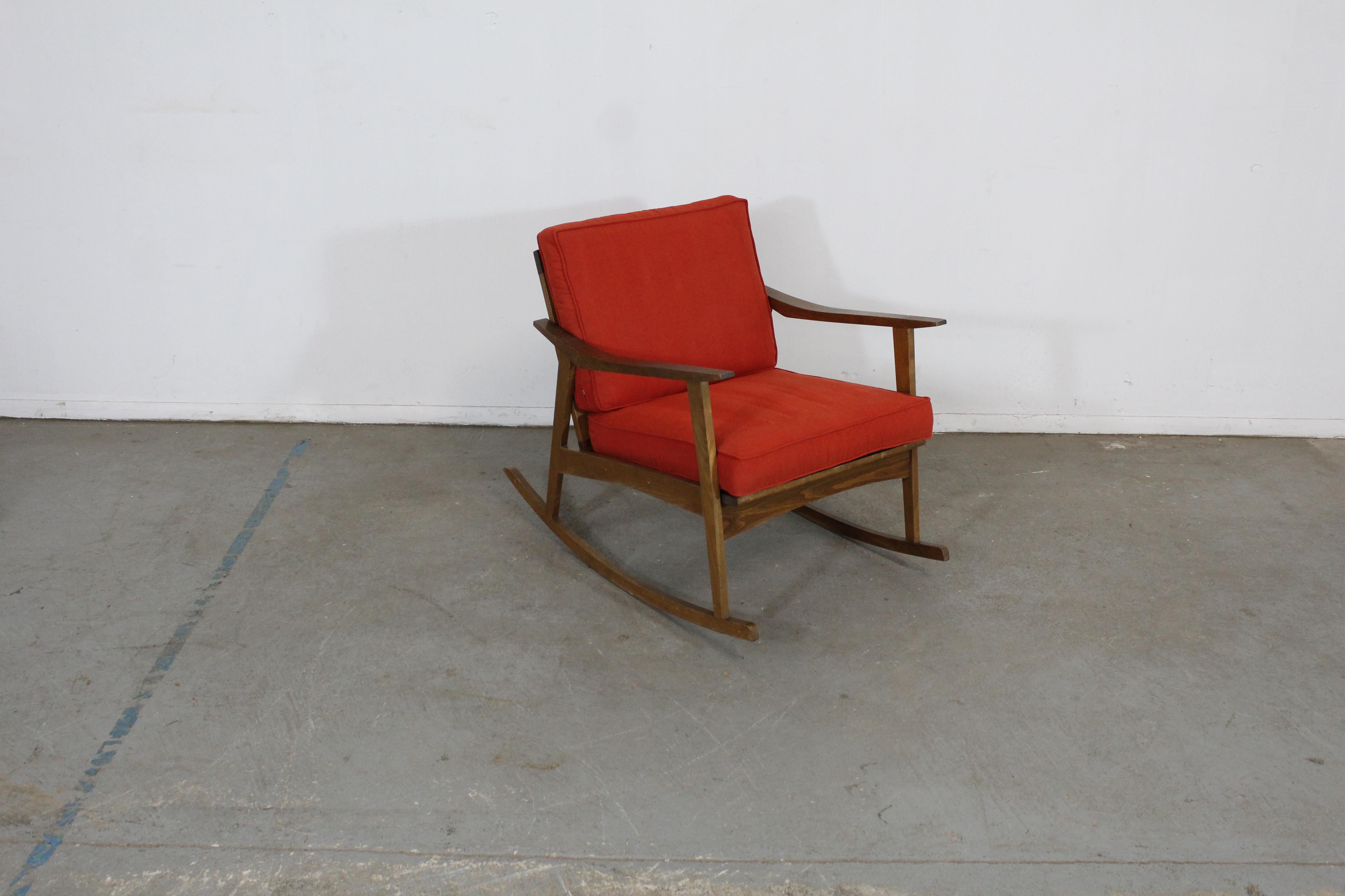 Unknown Mid-Century Modern Walnut Open Arm Rocking Chair For Sale