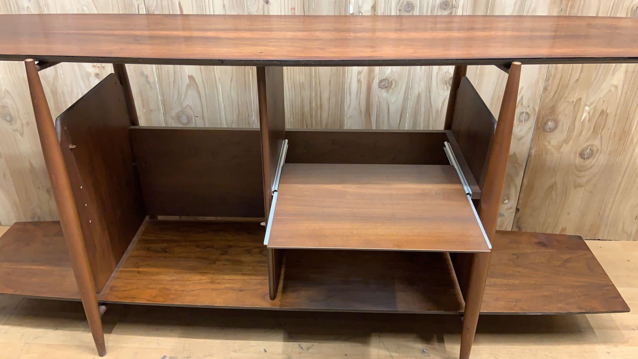 Wood Mid-Century Modern Walnut Open Storage Credenza/Bookshelf with Surfboard Profile For Sale