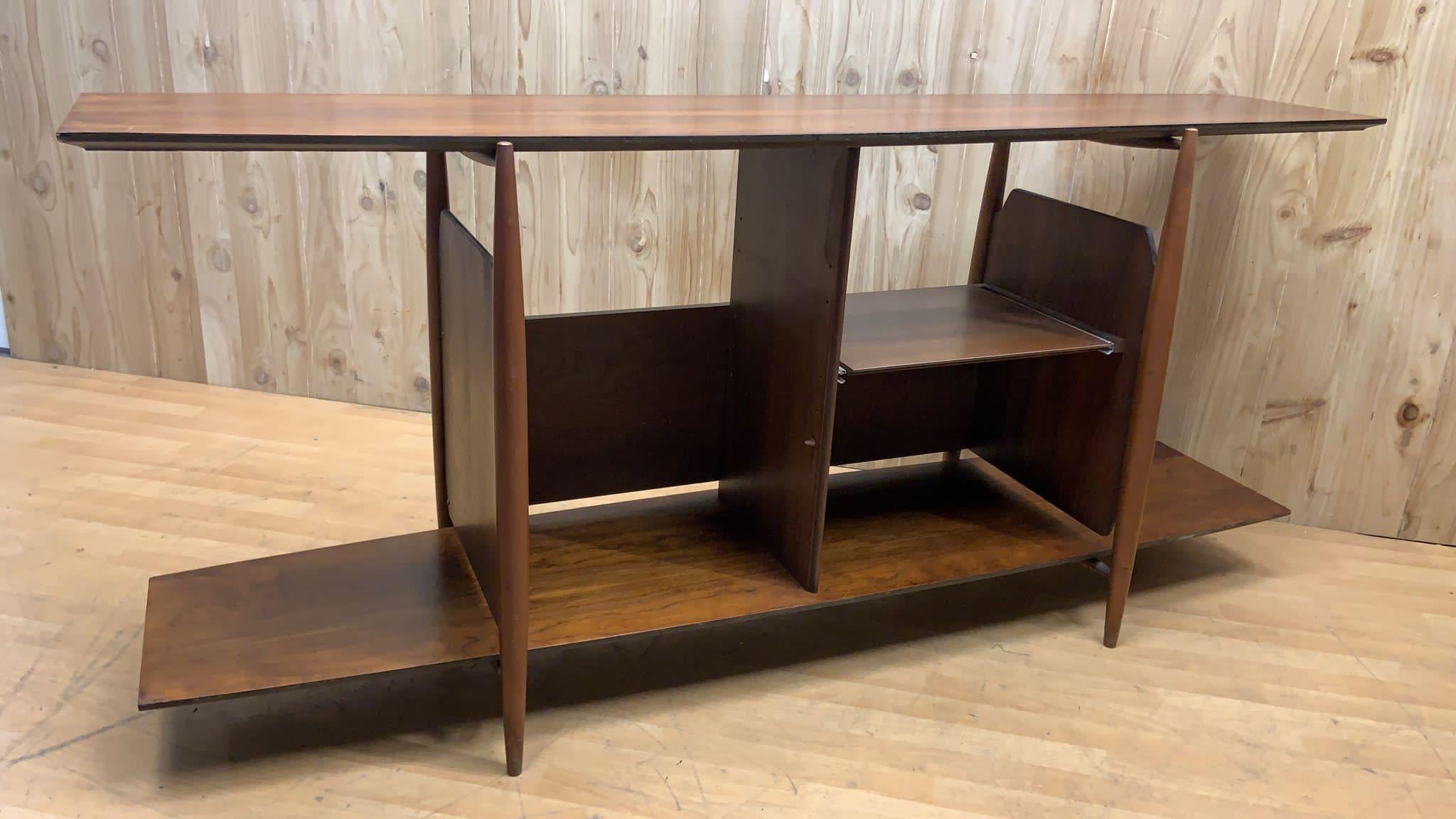 Mid-Century Modern Walnut Open Storage Credenza/Bookshelf with Surfboard Profile For Sale 3