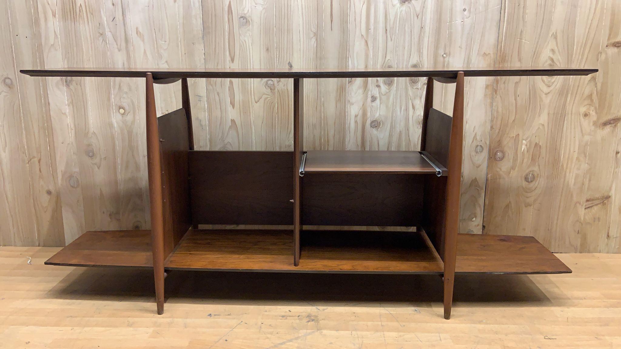Hand-Crafted Mid-Century Modern Walnut Open Storage Credenza/Bookshelf with Surfboard Profile For Sale